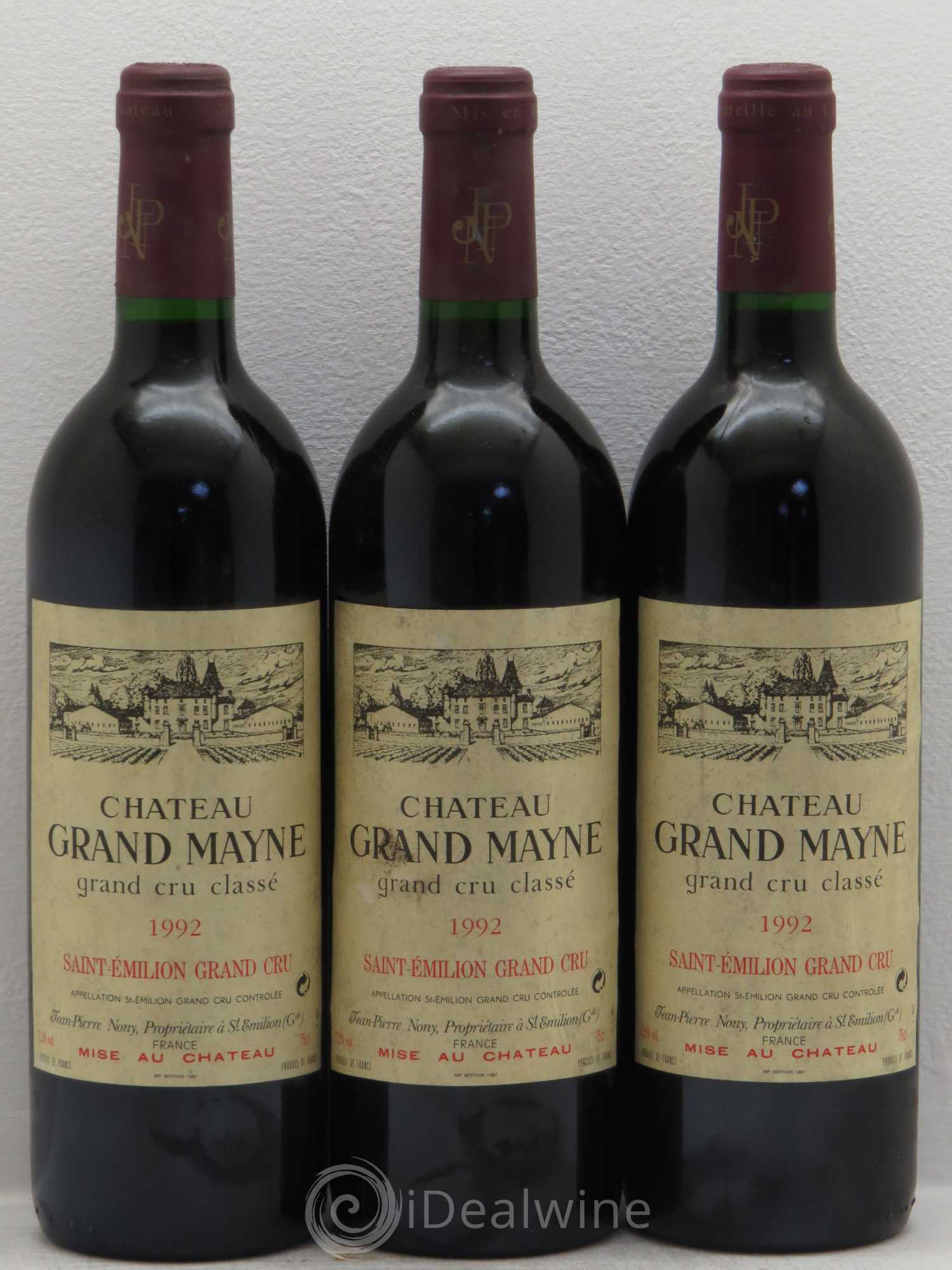 Château Grand Mayne Grand Cru Classé 1992 - Lot de 3 bouteilles - 0