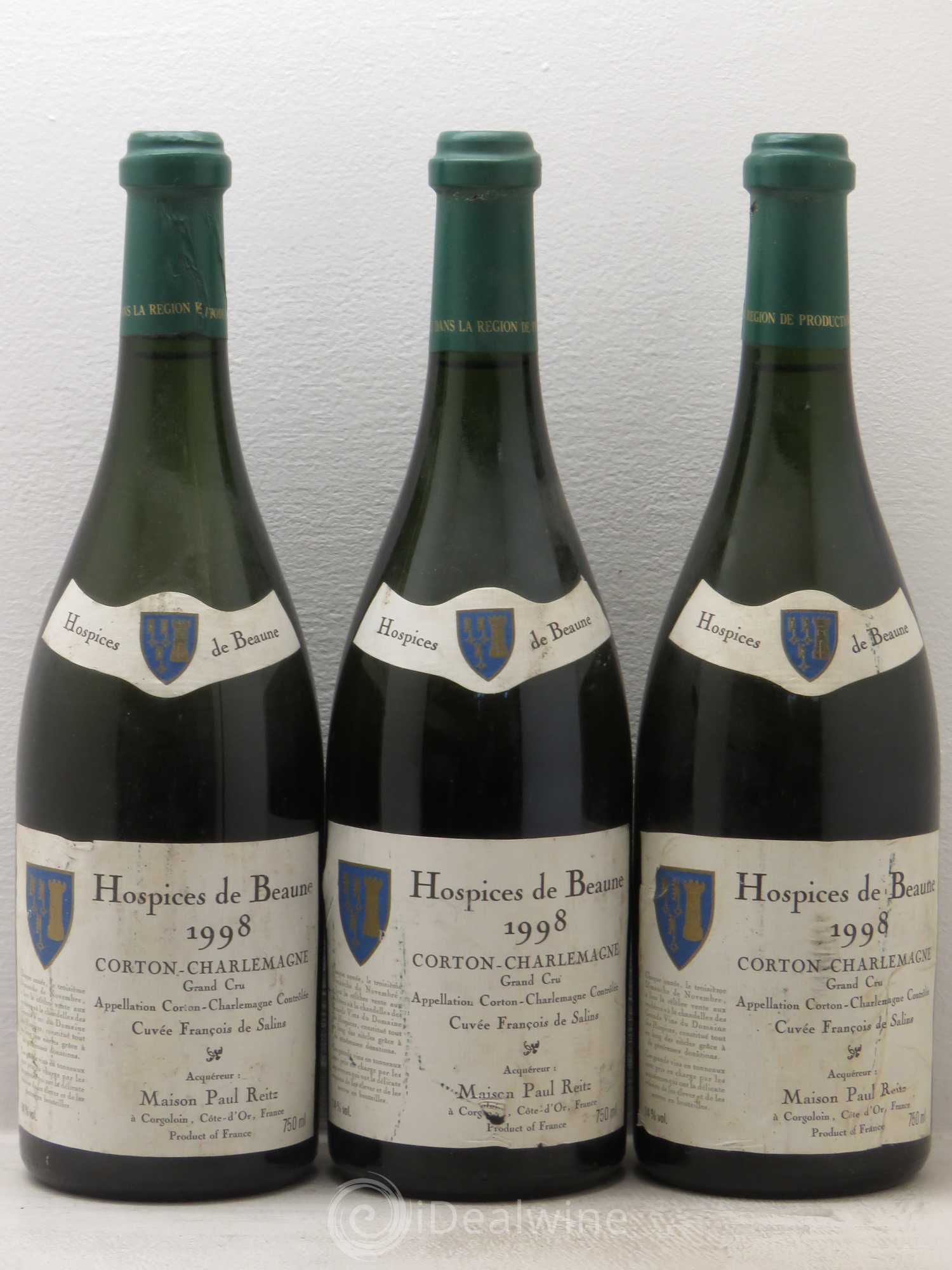 Corton-Charlemagne Grand Cru Hospices de Beaune Cuvée François de Salins Paul Reitz 1998 - Posten von 3 Flaschen - 0