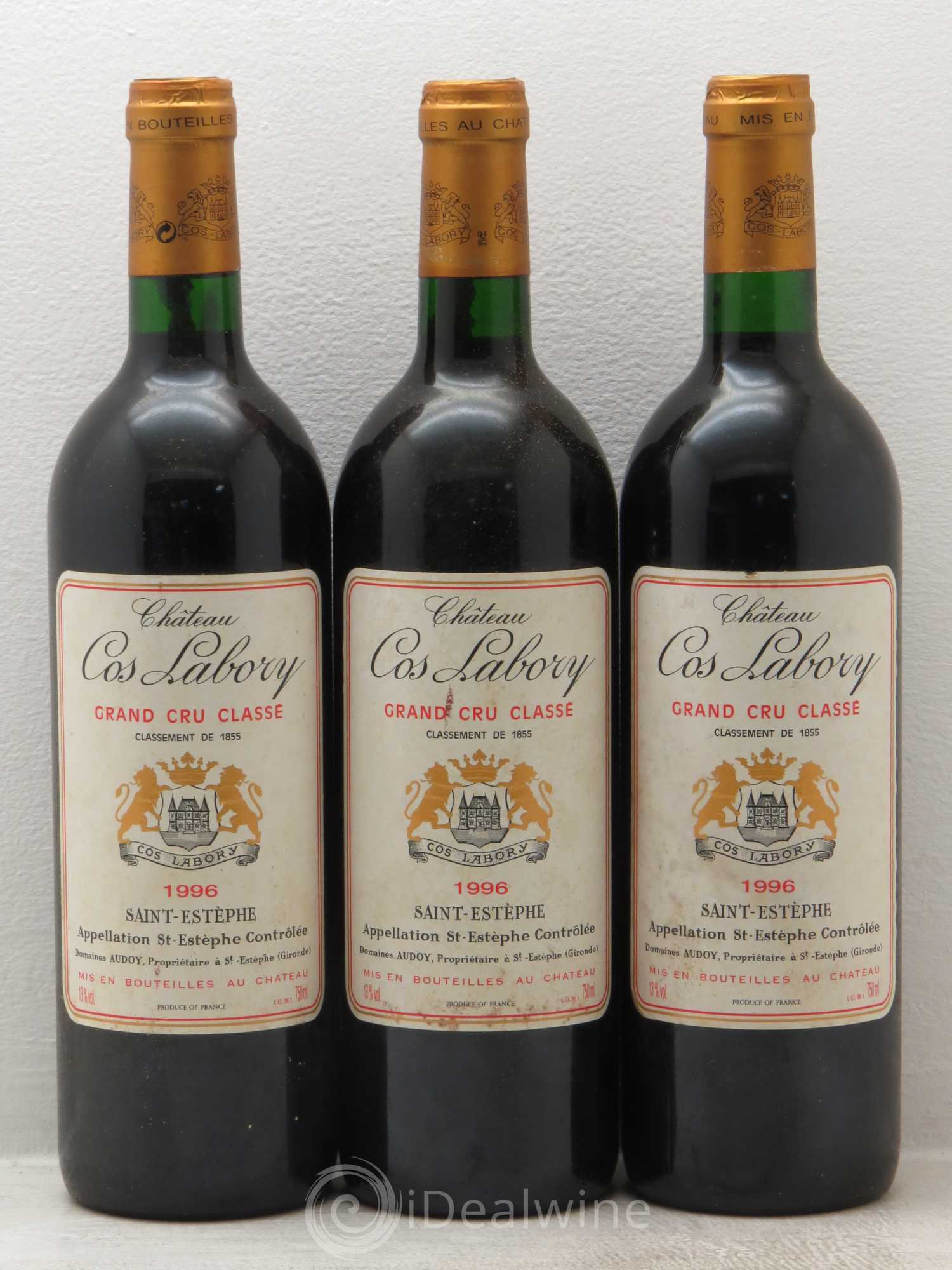 Château Cos Labory 5ème Grand Cru Classé 1996 - Lot de 3 bouteilles - 0