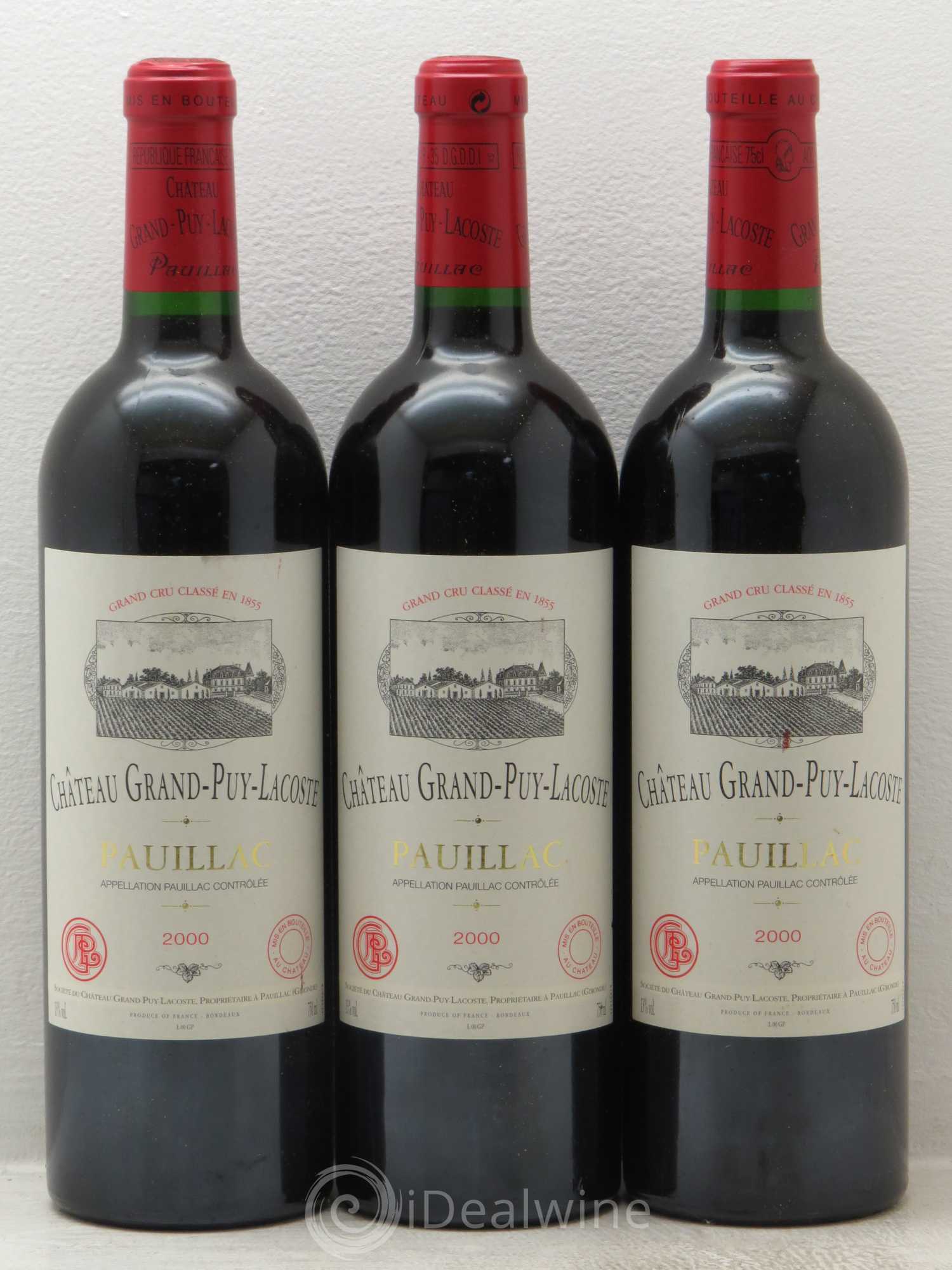 Château Grand Puy Lacoste 5ème Grand Cru Classé 2000 - Lot de 3 bouteilles - 0