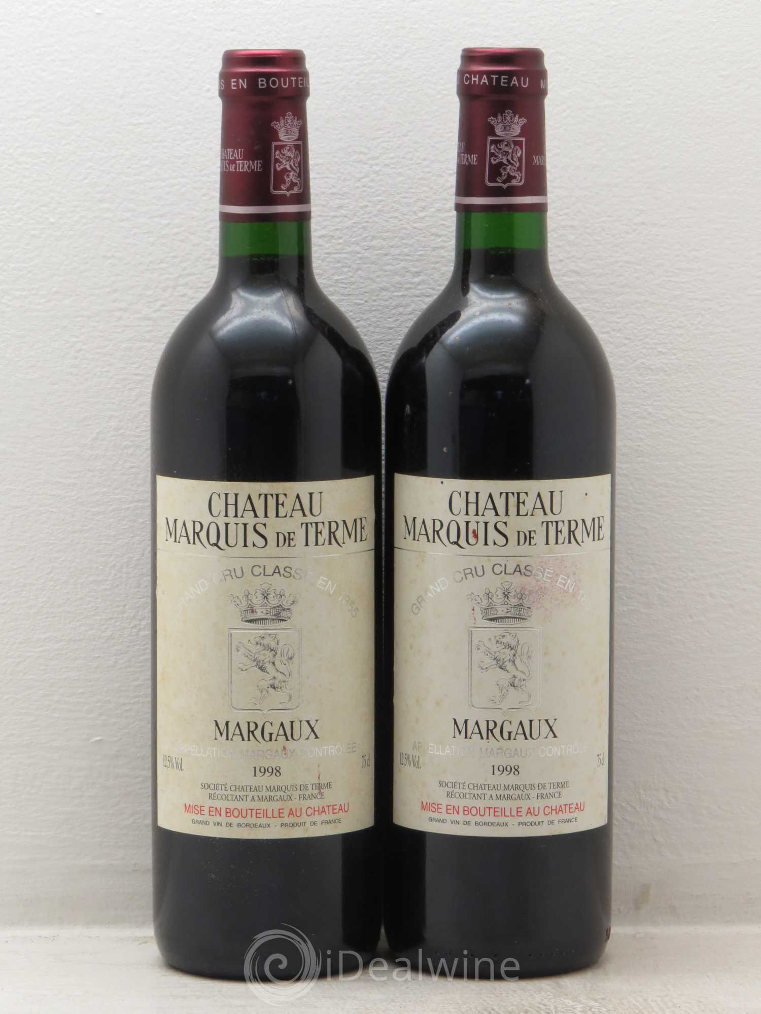 Château Marquis de Terme 4ème Grand Cru Classé 1998 - Lot de 2 bouteilles - 0