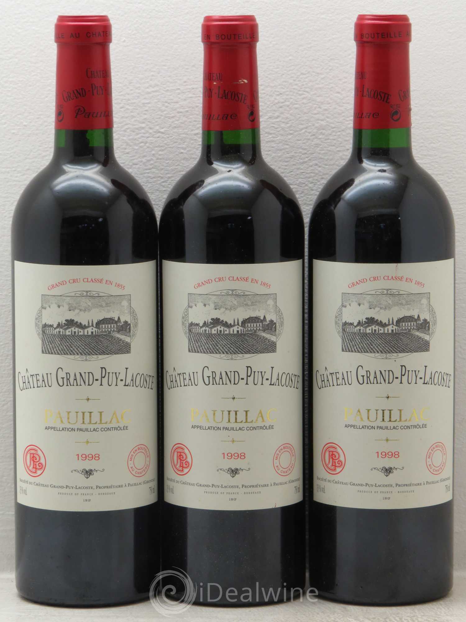 Château Grand Puy Lacoste 5ème Grand Cru Classé 1998 - Lot de 3 bouteilles - 0