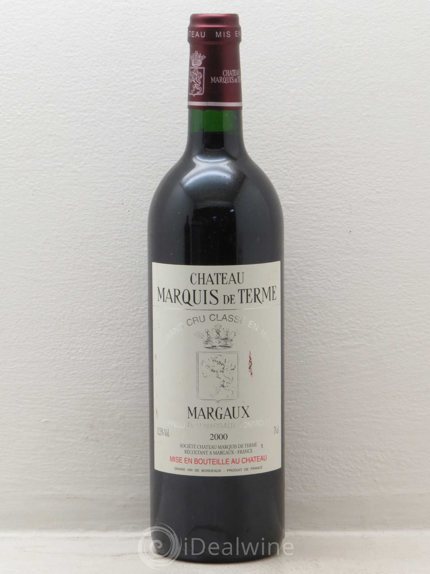 Château Marquis de Terme 4ème Grand Cru Classé 2000 - Lot de 1 bouteille - 0