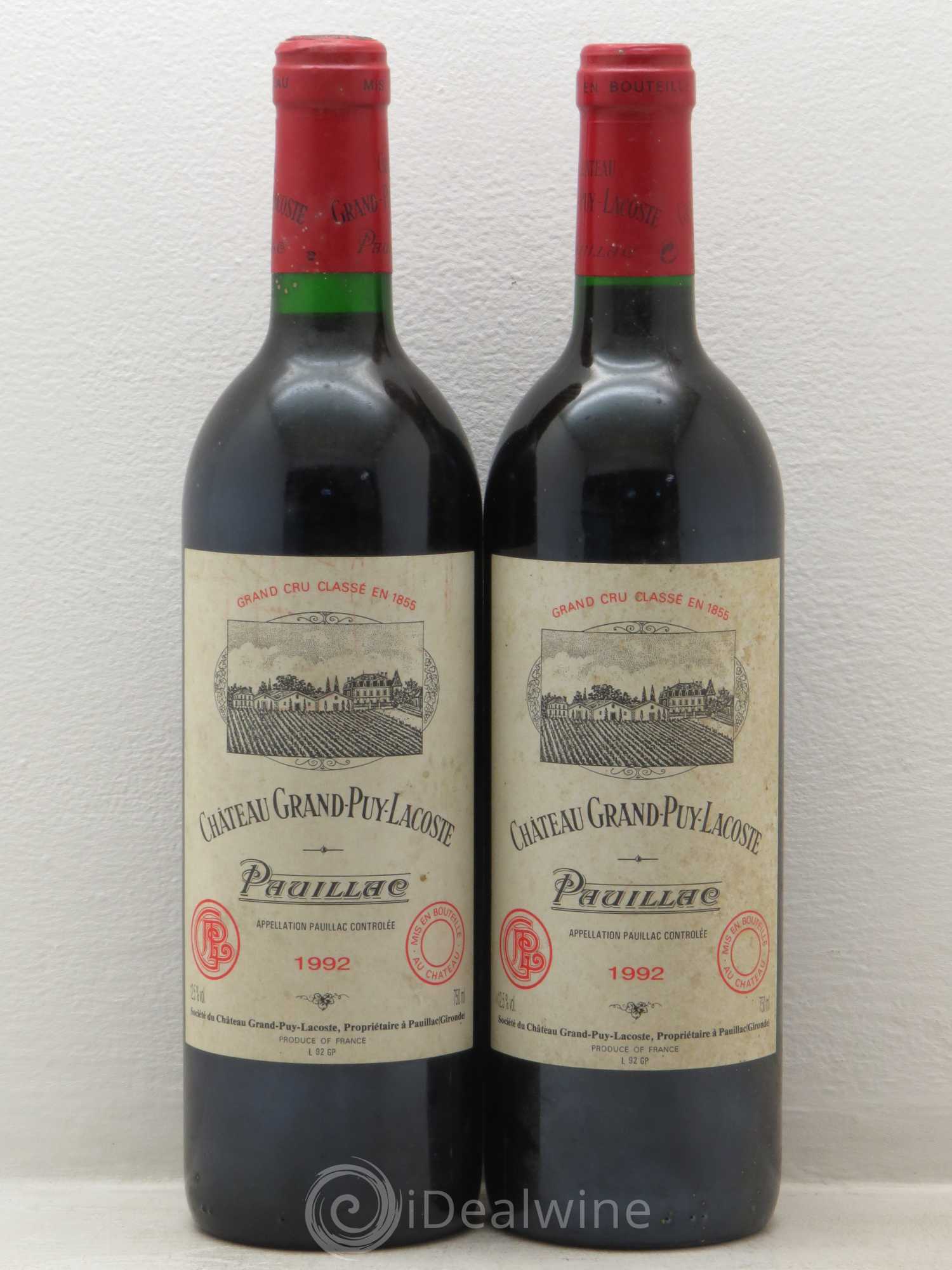 Château Grand Puy Lacoste 5ème Grand Cru Classé 1992 - Lot de 2 bouteilles - 0