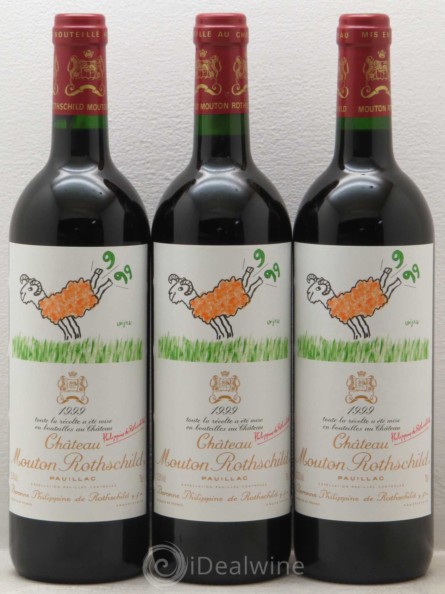 Château Mouton Rothschild 1er Grand Cru Classé 1999 - Lot de 3 bouteilles - 0