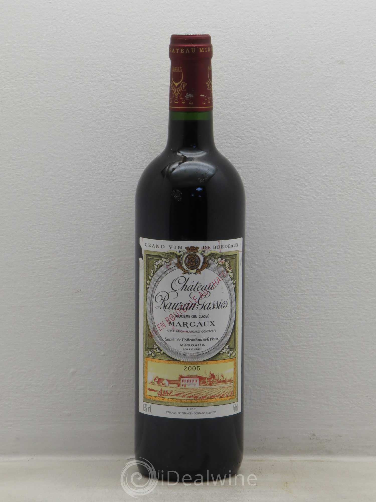 Château Rauzan-Gassies 2ème Grand Cru Classé 2005 - Lot de 1 bouteille - 0