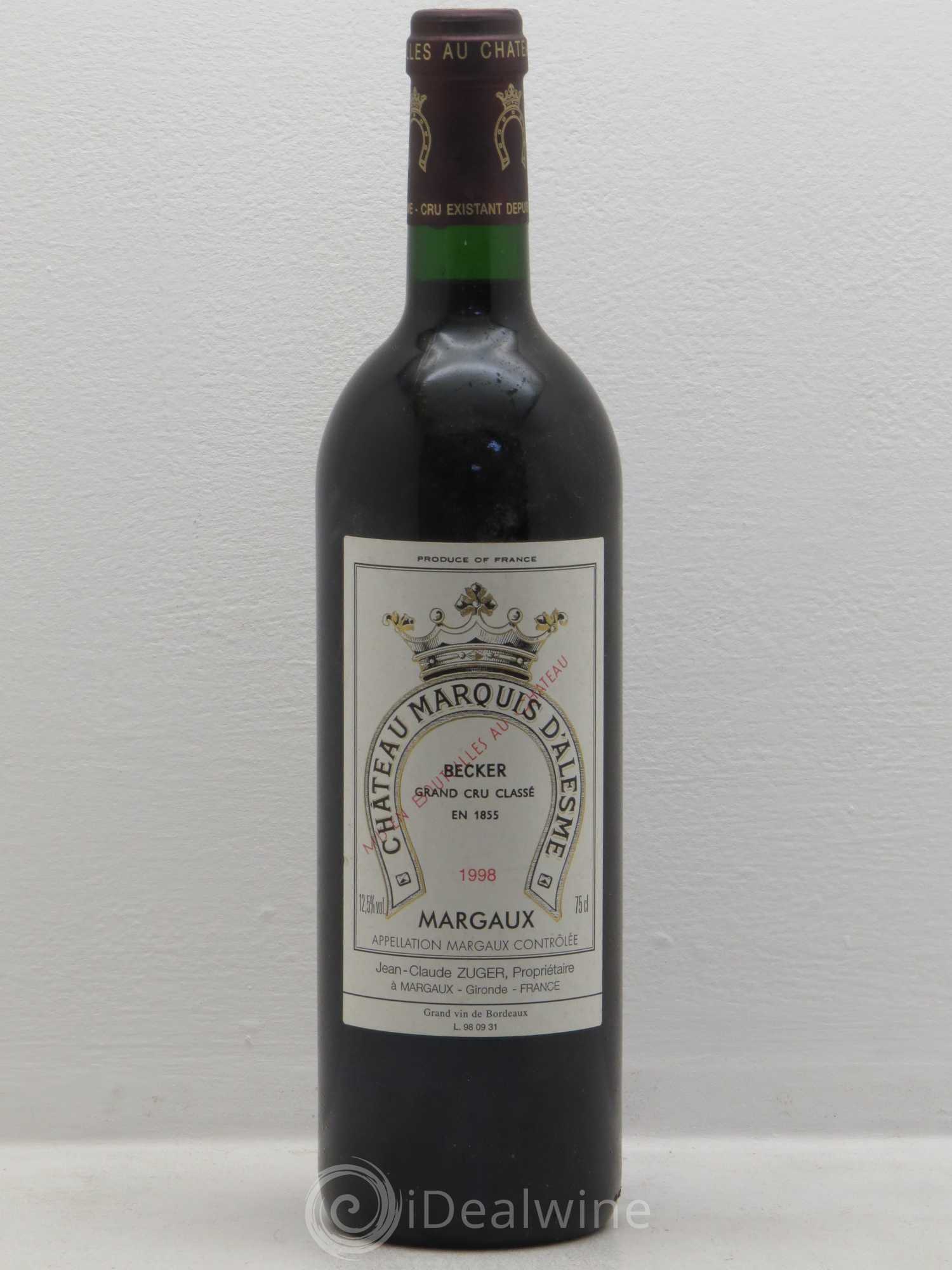 Château Marquis d'Alesme 1998 - Lot de 1 bouteille - 0