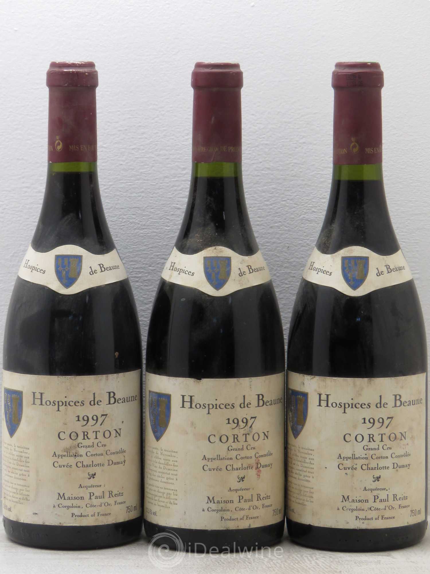 Corton Grand Cru Cuvée Charlotte Dumay Hospices de Beaune Paul Reitz 1997 - Posten von 3 Flaschen - 0