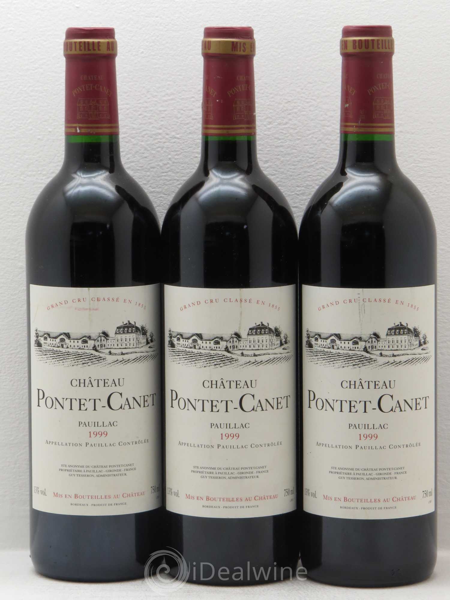 Château Pontet Canet 5ème Grand Cru Classé 1999 - Lot de 3 bouteilles - 0