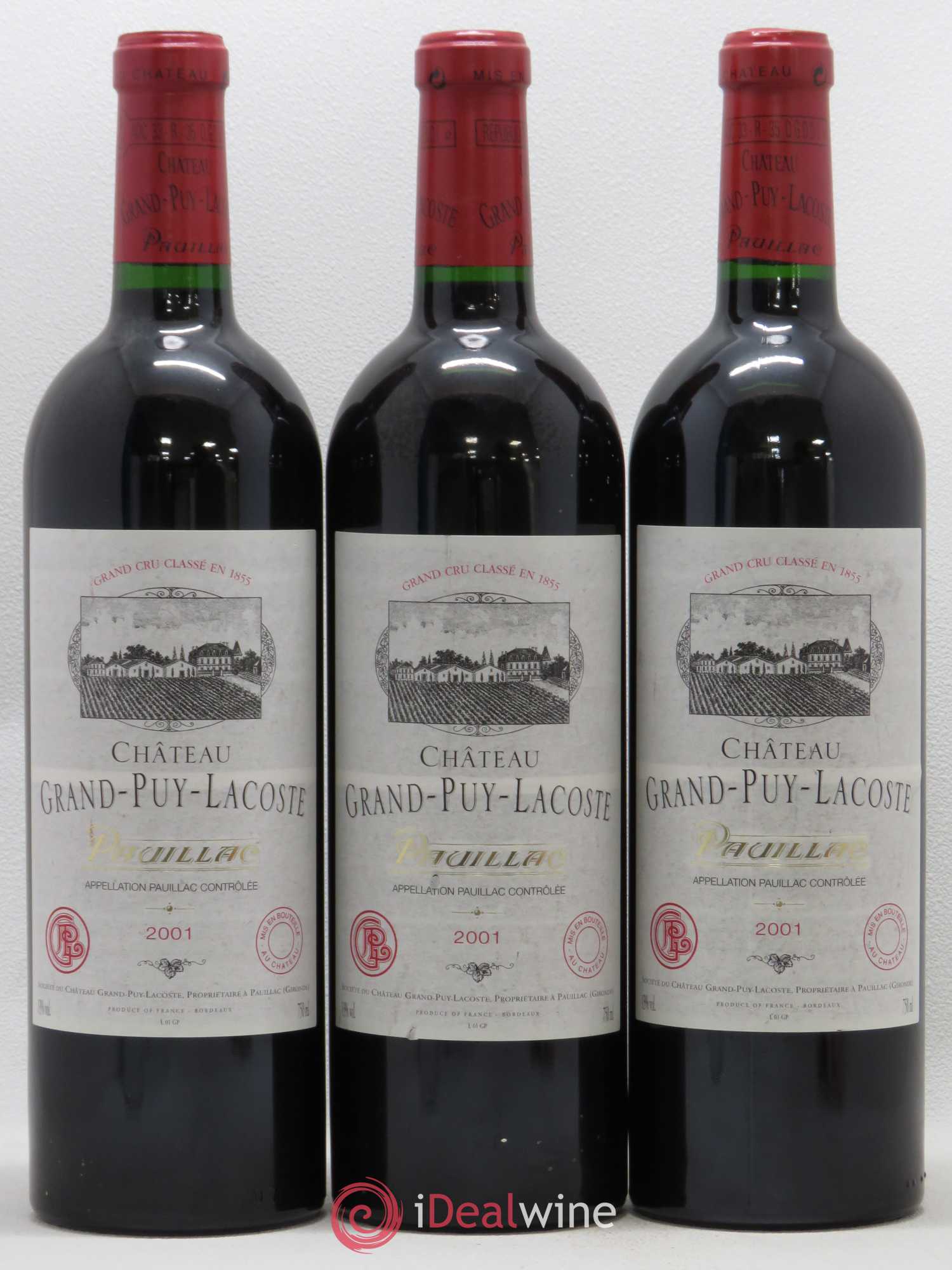 Château Grand Puy Lacoste 5ème Grand Cru Classé 2001 - Lot de 3 bouteilles - 0