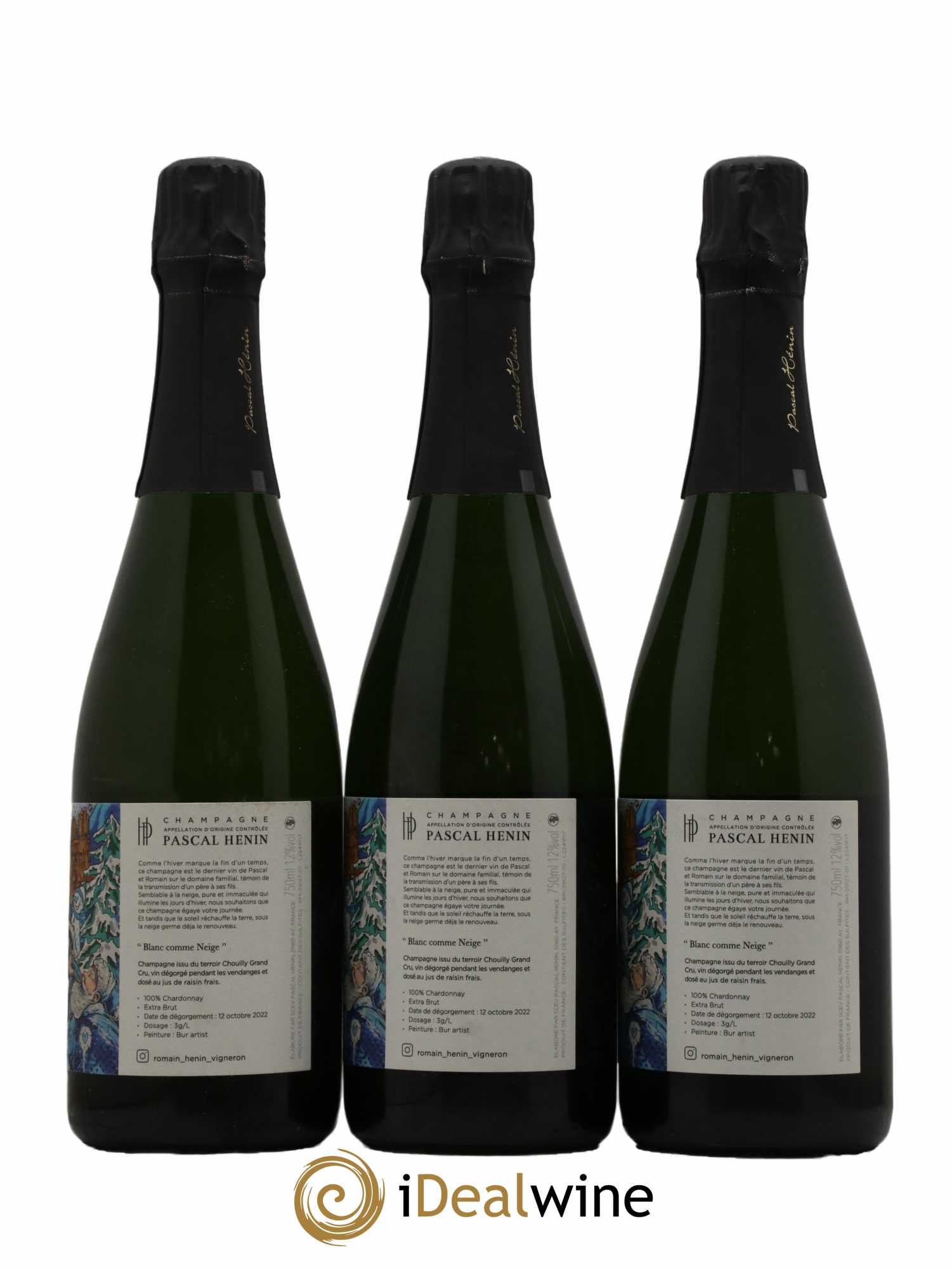 Champagne Blanc Comme Neige Pascal Henin - Lot of 3 bottles - 1