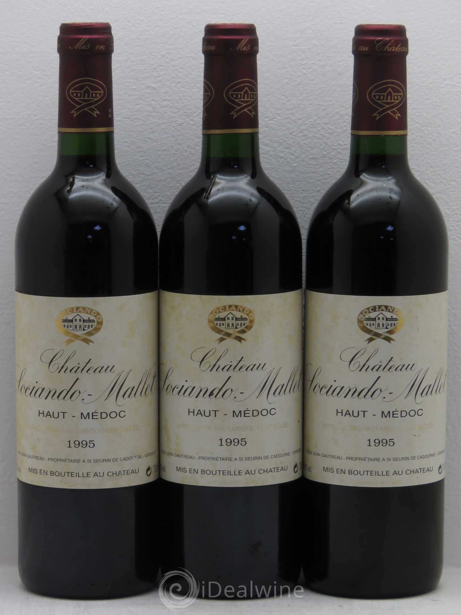 Château Sociando Mallet 1995 - Lot de 3 bouteilles - 0