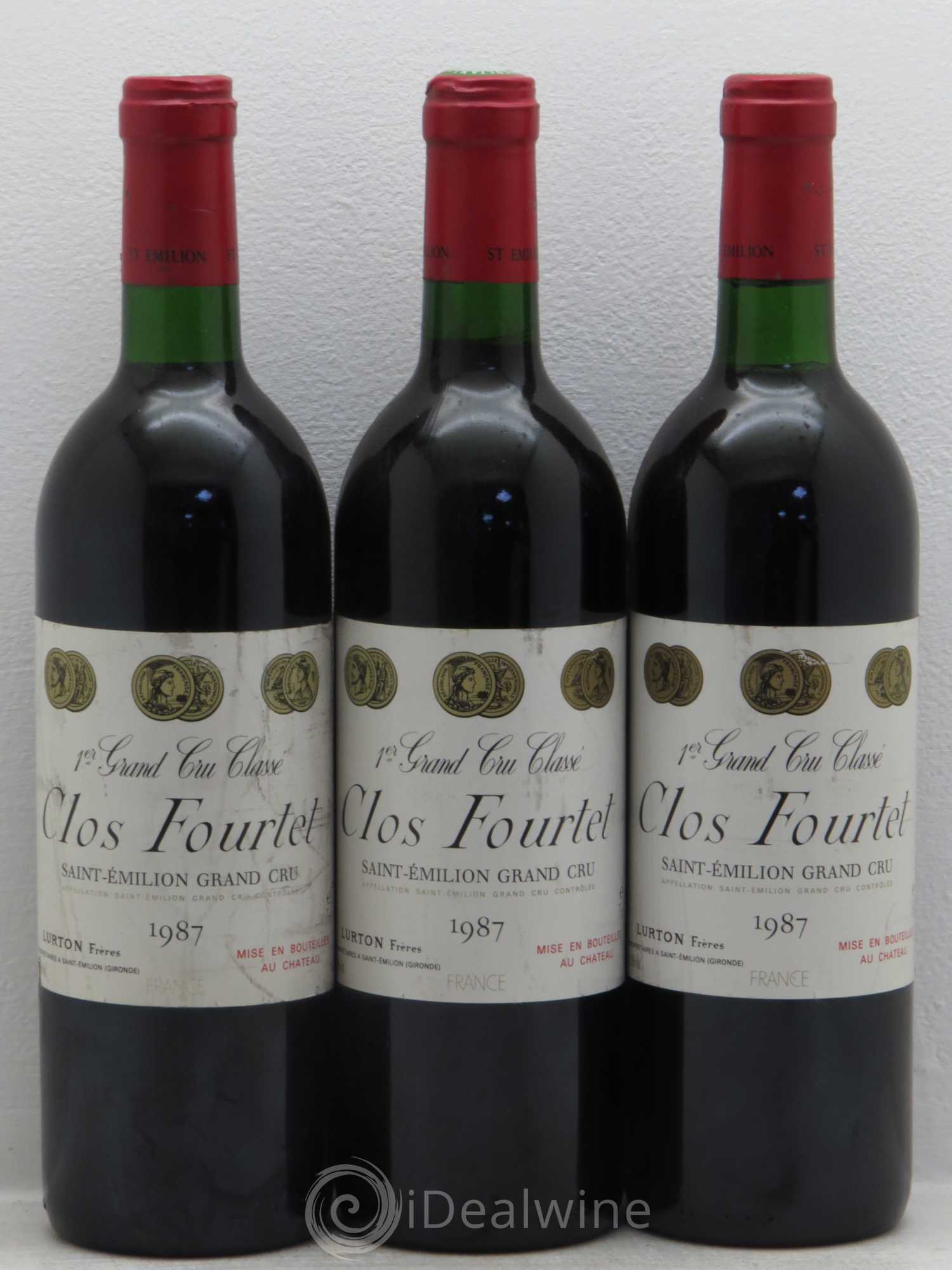 Clos Fourtet 1er Grand Cru Classé B 1987 - Lot de 3 bouteilles - 0