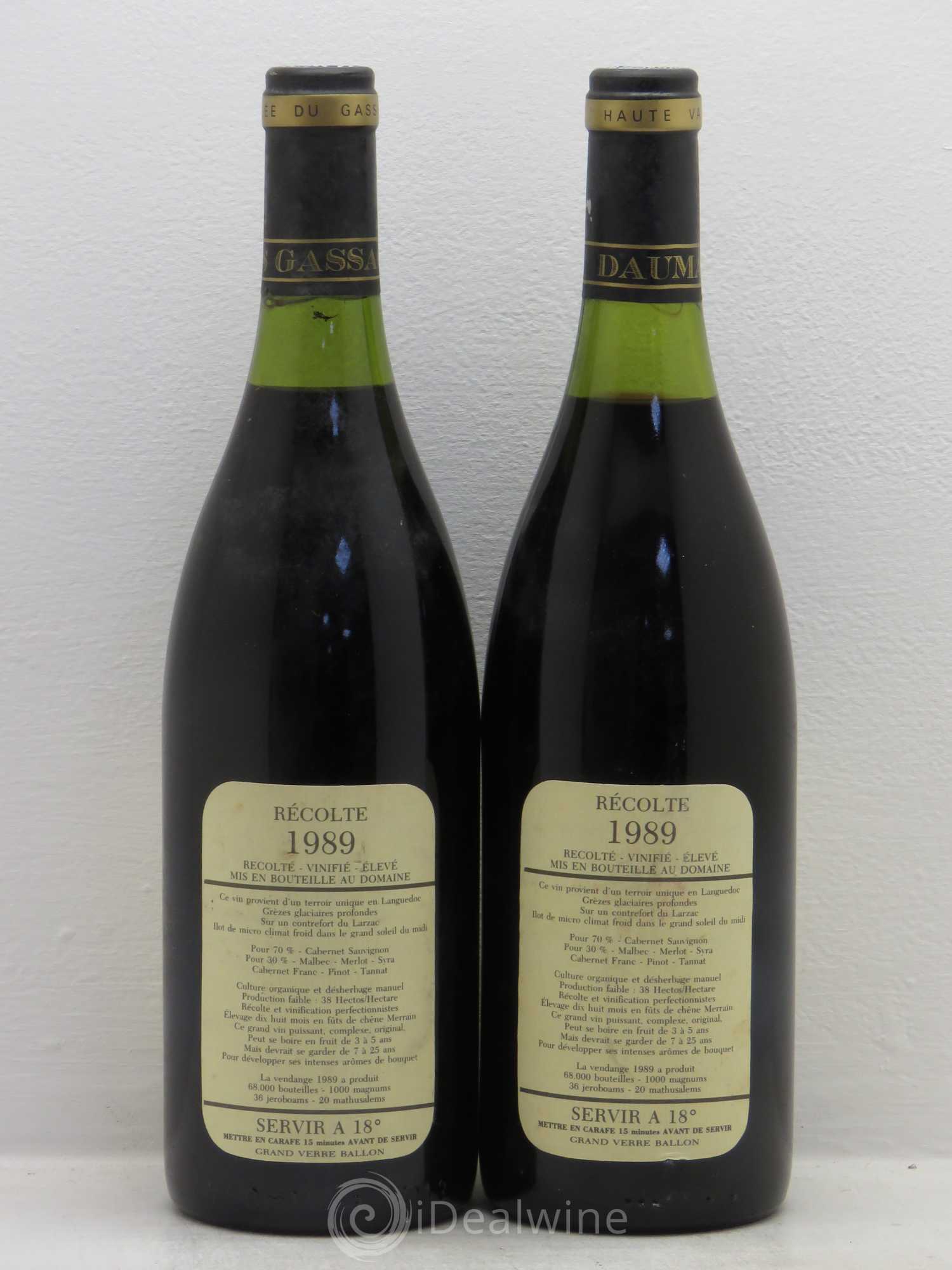 Saint-Guilhem-le-Désert - Cité d'Aniane Mas Daumas Gassac Famille Guibert de La Vaissière 1989 - Lot de 2 bouteilles - 1