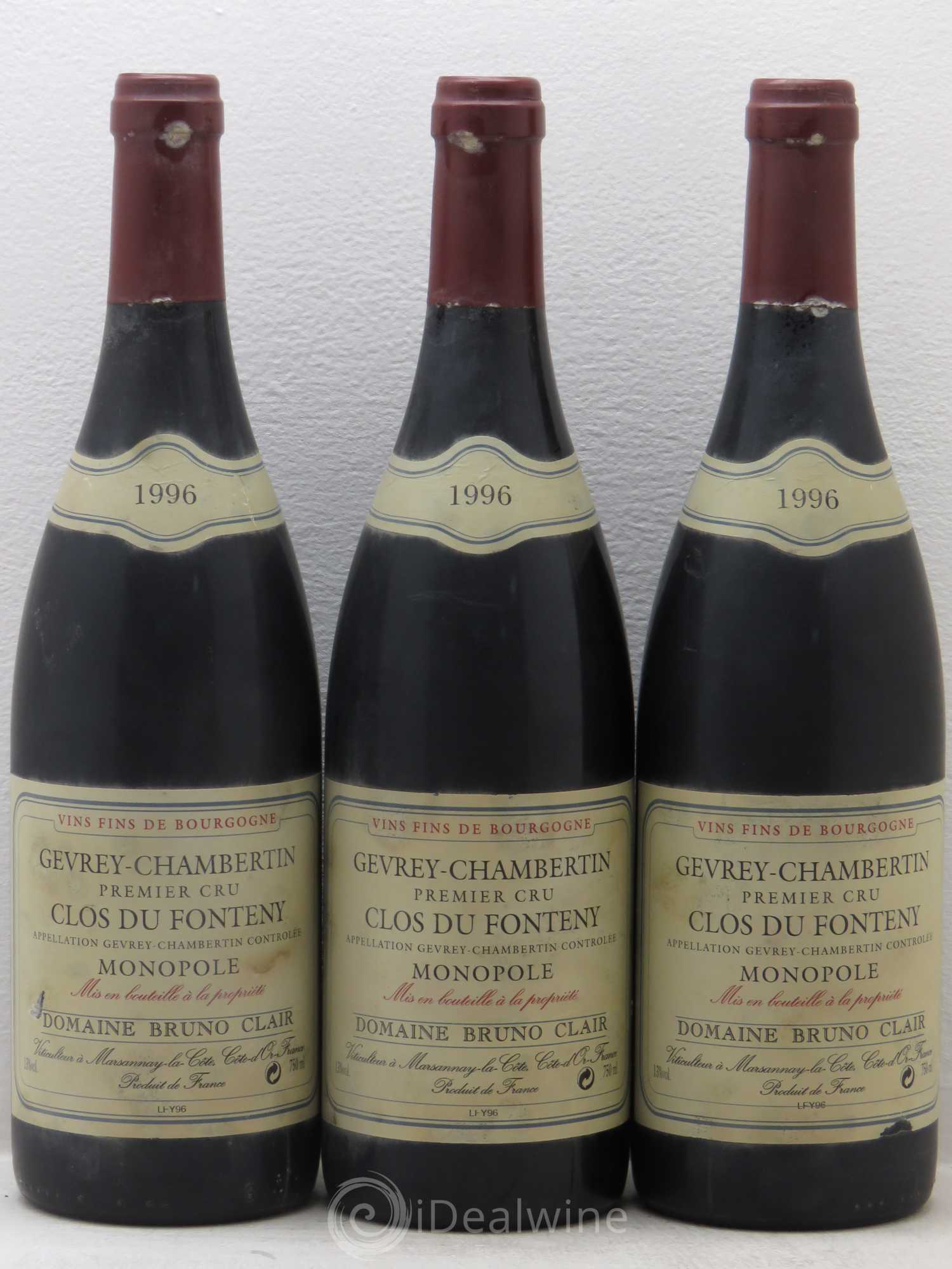 Gevrey-Chambertin 1er Cru Clos du Fonteny Bruno Clair (Domaine) 1996 - Lot de 3 bouteilles - 0
