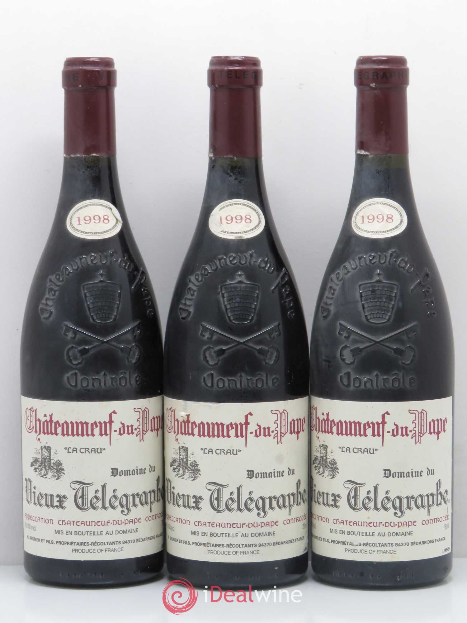 Châteauneuf-du-Pape Vieux Télégraphe (Domaine du) Vignobles Brunier 1998 - Lot de 3 bouteilles - 0