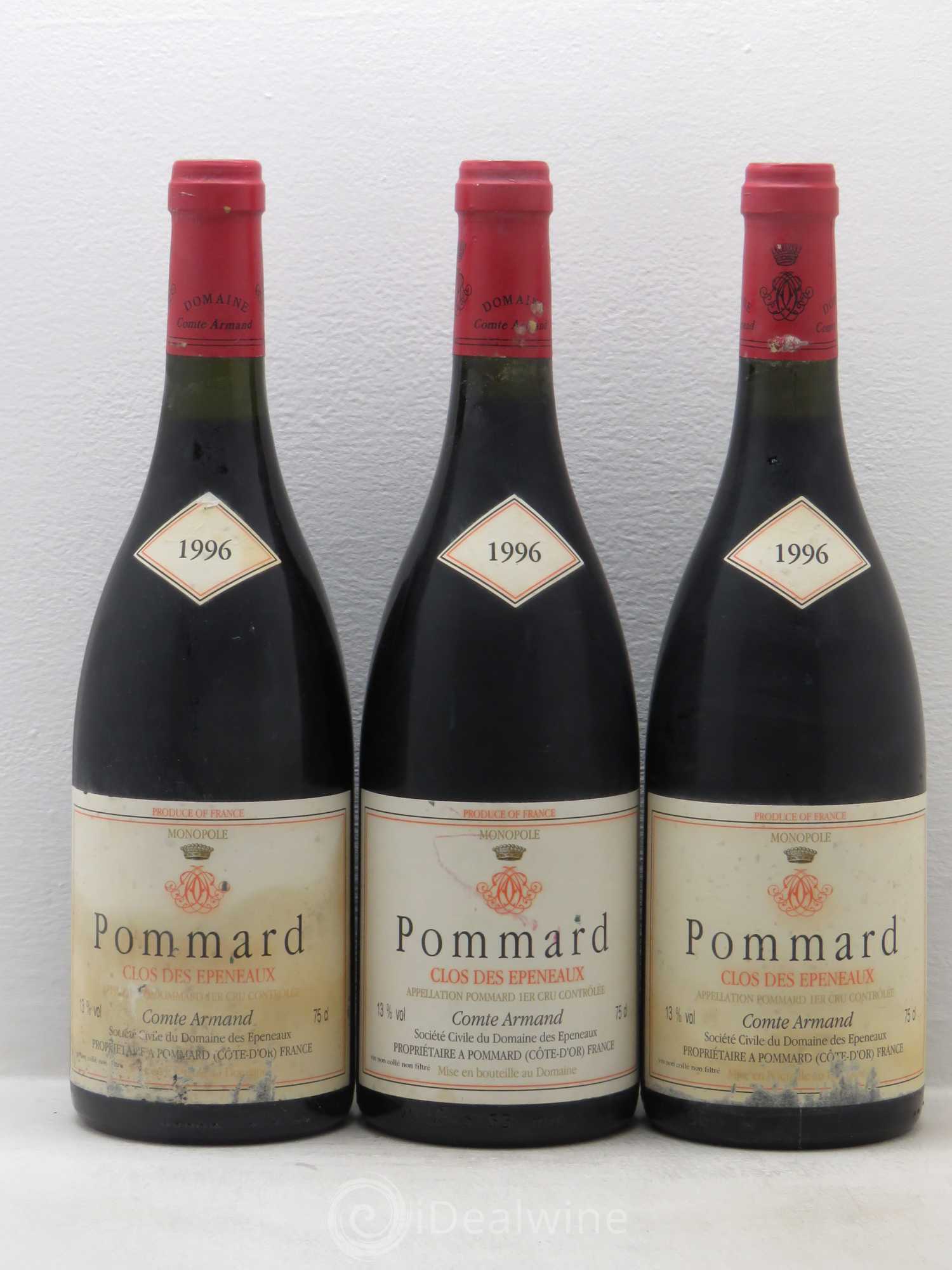 Pommard 1er Cru Clos des Epeneaux Comte Armand 1996 - Lot de 3 bouteilles - 0