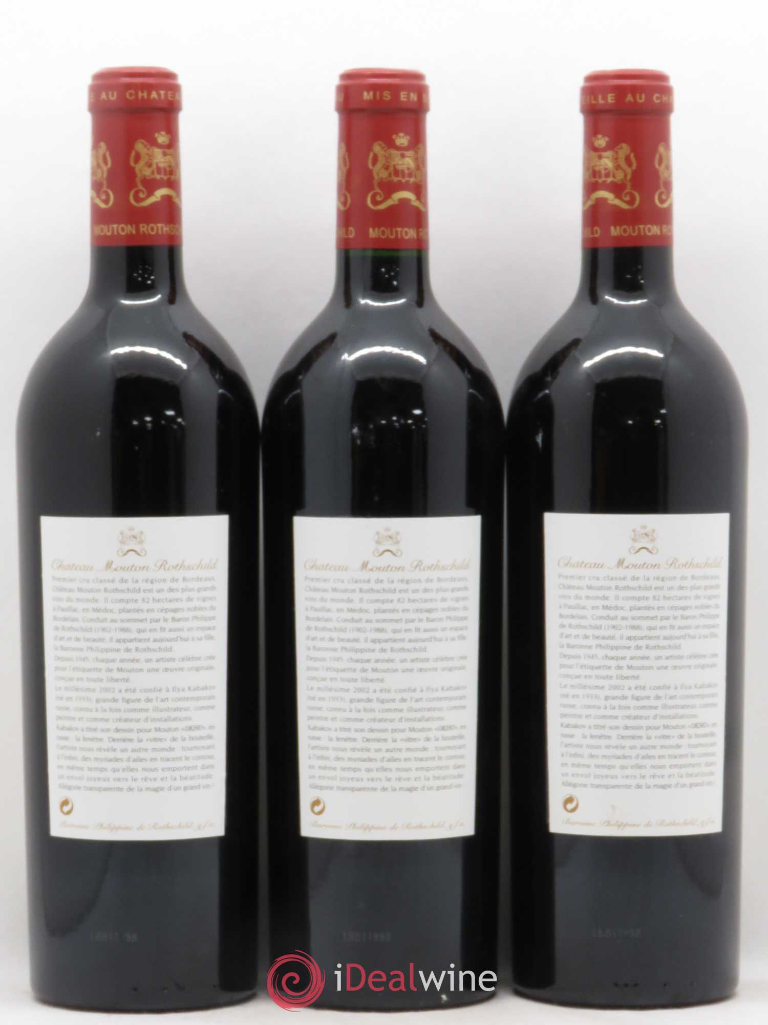 Château Mouton Rothschild 1er Grand Cru Classé 2002 - Lot de 3 bouteilles - 1