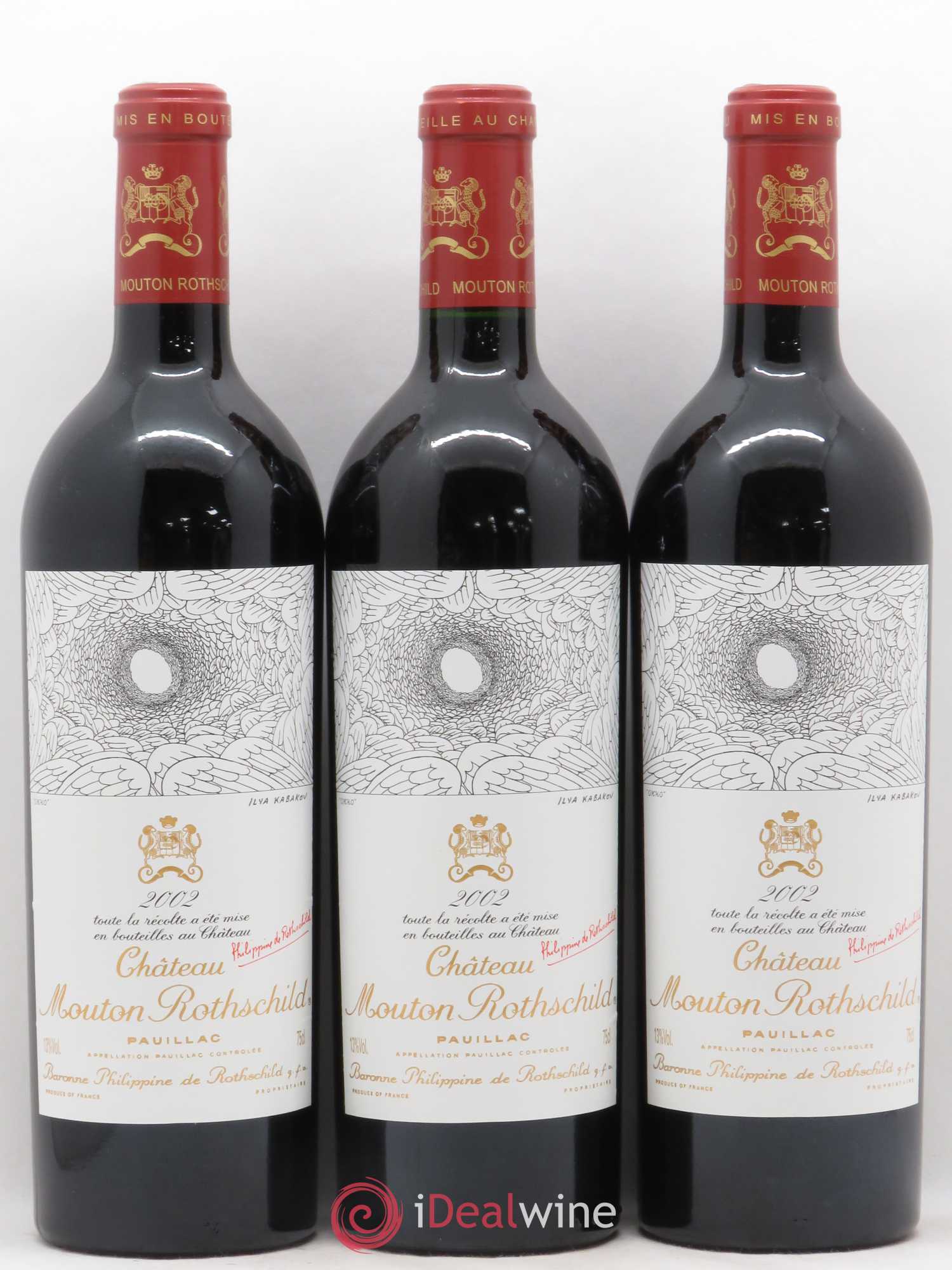 Château Mouton Rothschild 1er Grand Cru Classé 2002 - Lot de 3 bouteilles - 0