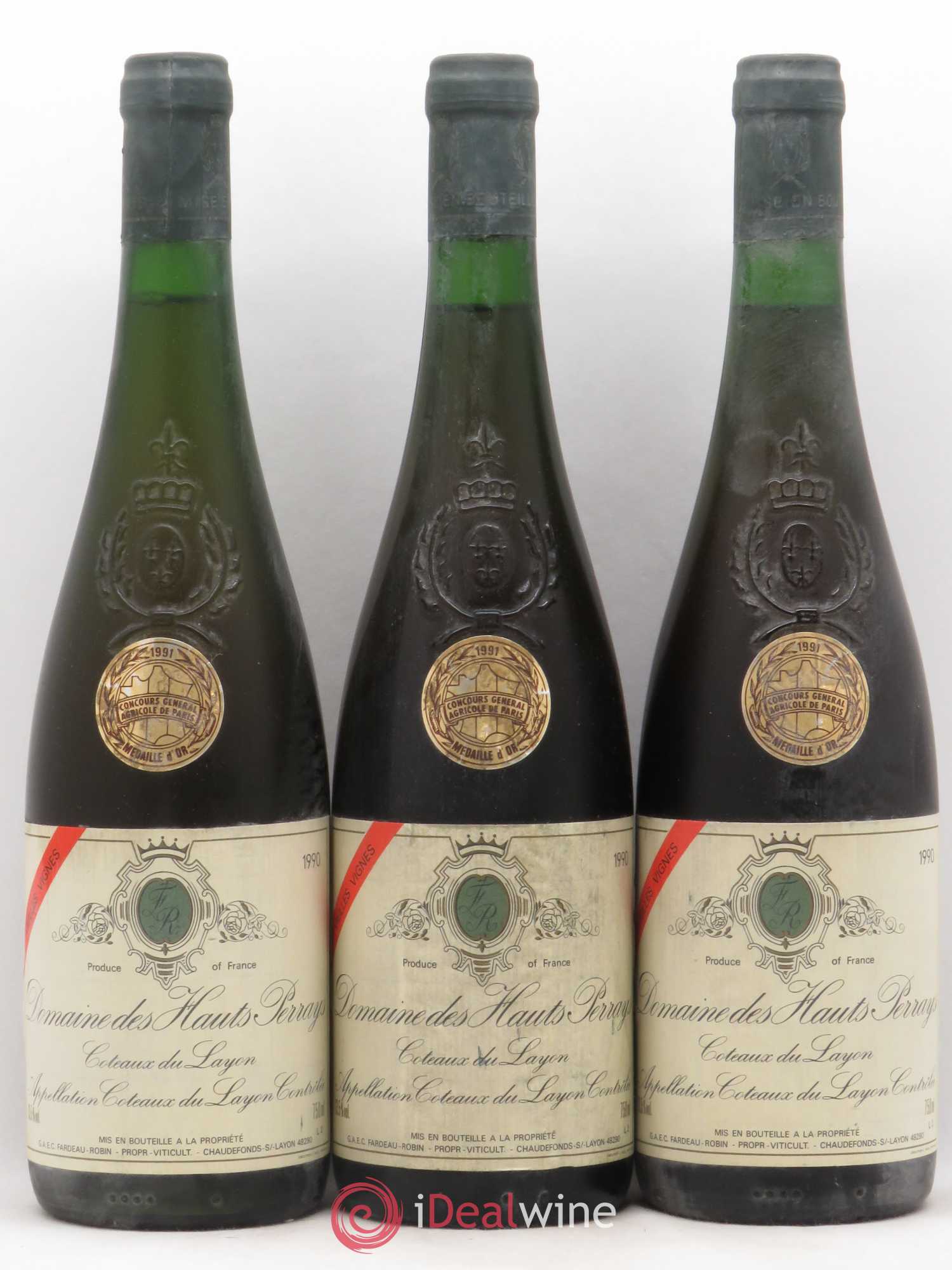 Coteaux du Layon Vieilles Vignes Domaine des Hauts Perrays 1990 - Lotto di 3 bottiglie - 0