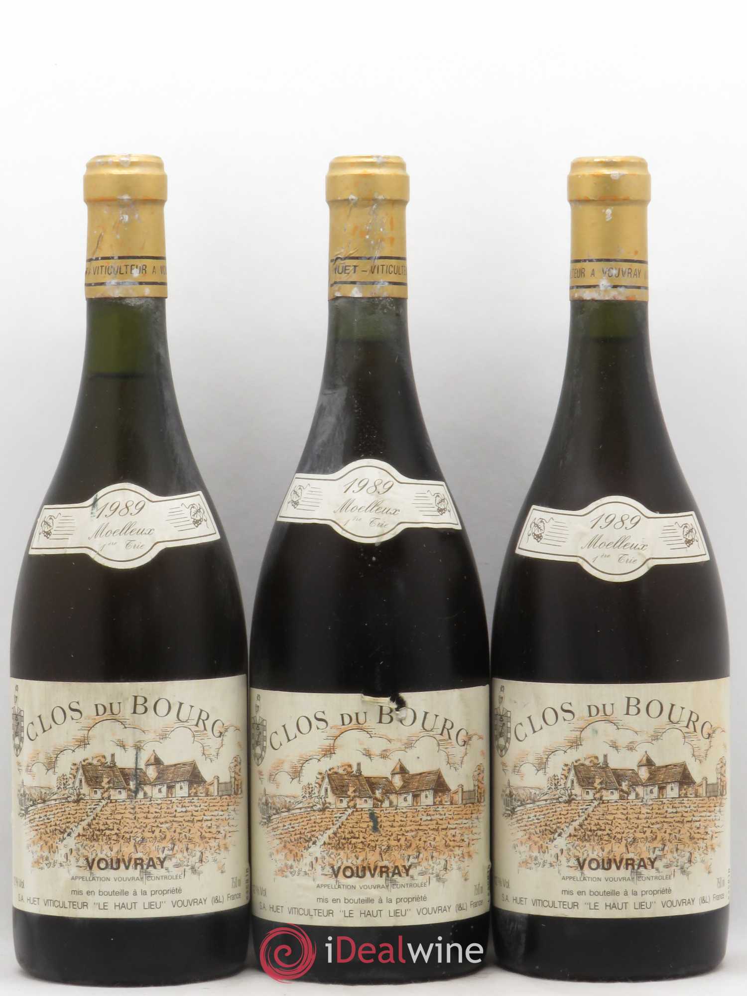 Vouvray Clos du Bourg Moelleux 1ère trie Domaine Huet 1989 - Lotto di 3 bottiglie - 0