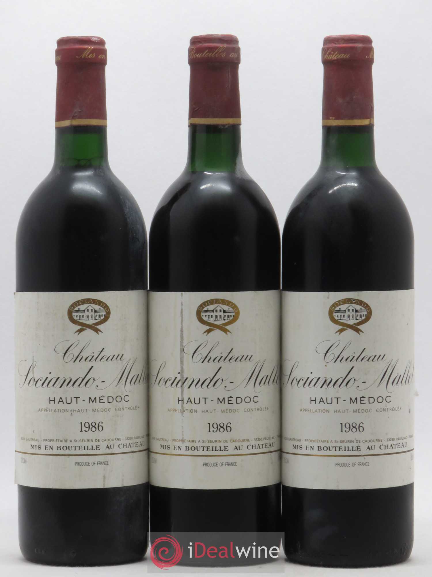 Château Sociando Mallet 1986 - Lot de 3 bouteilles - 0