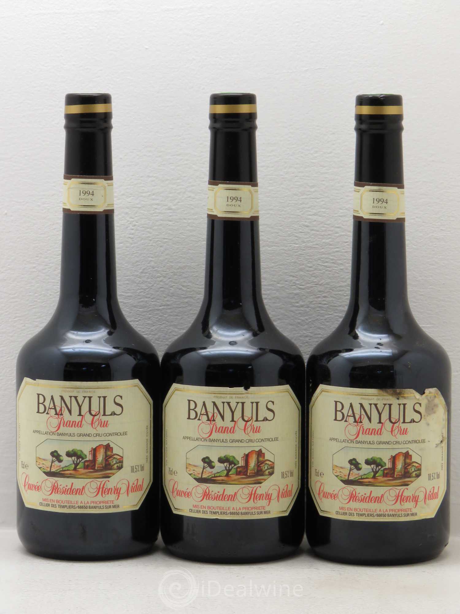 Banyuls Cuvee President Henry Vidal Cellier des templiers 1994 - Posten von 3 Flaschen - 0