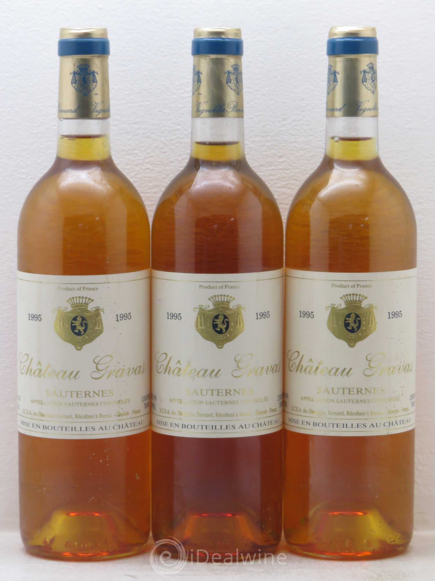Château Gravas Cru Bourgeois 1995 - Lotto di 3 bottiglie - 0