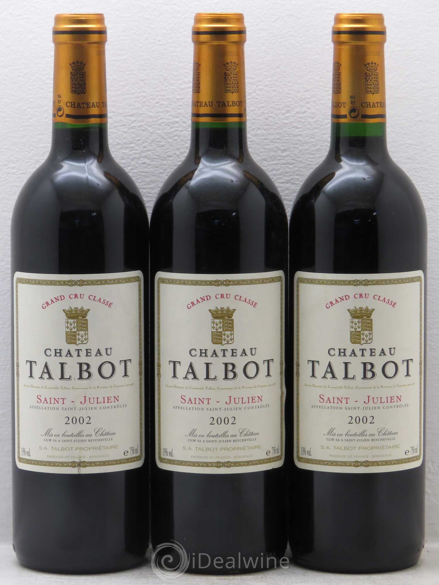 Château Talbot 4ème Grand Cru Classé 2002 - Lot de 3 bouteilles - 0