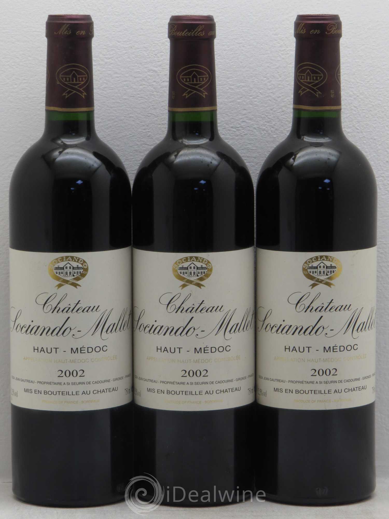 Château Sociando Mallet 2002 - Lot de 3 bouteilles - 0