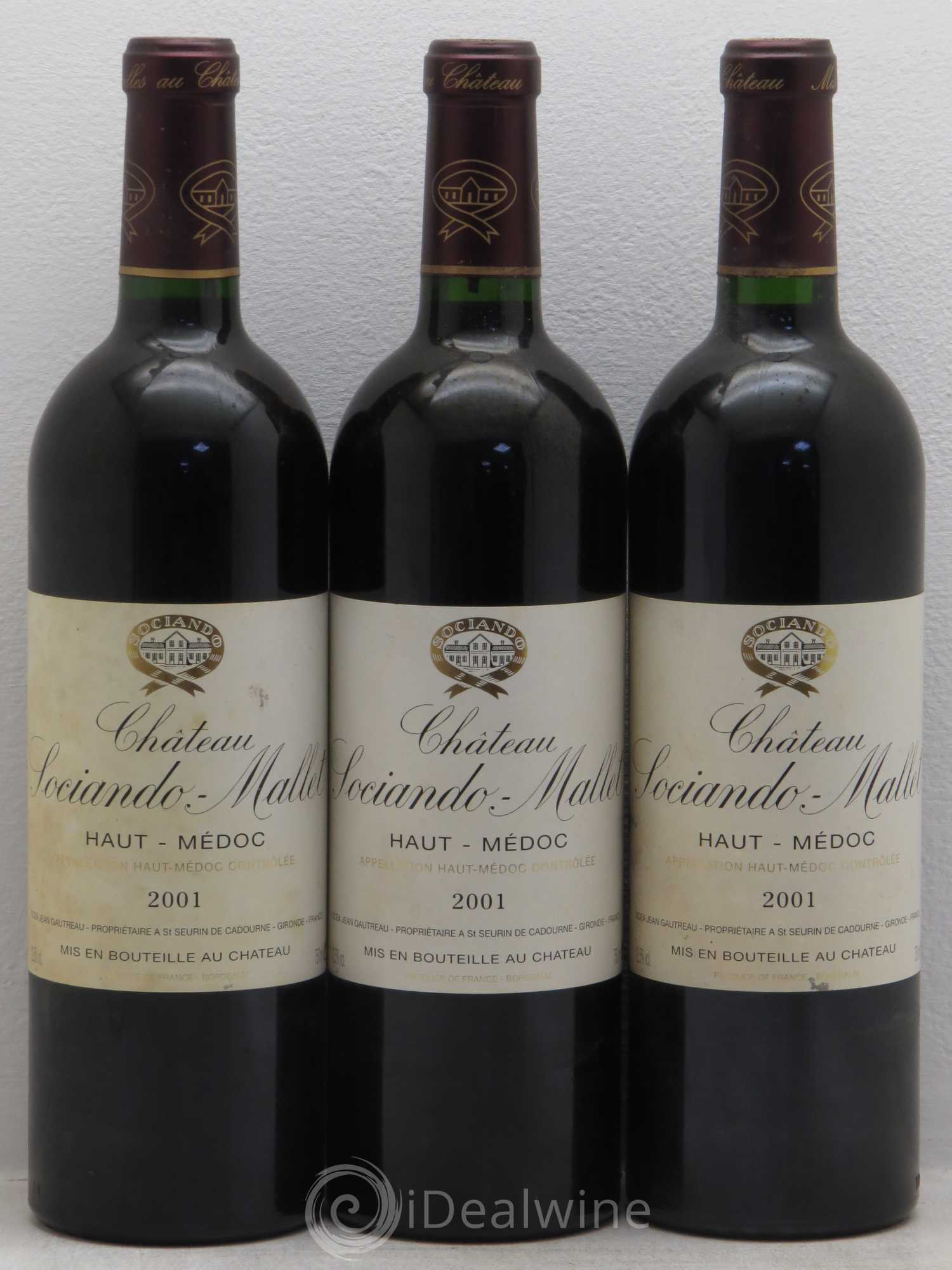 Château Sociando Mallet 2001 - Lot de 3 bouteilles - 0