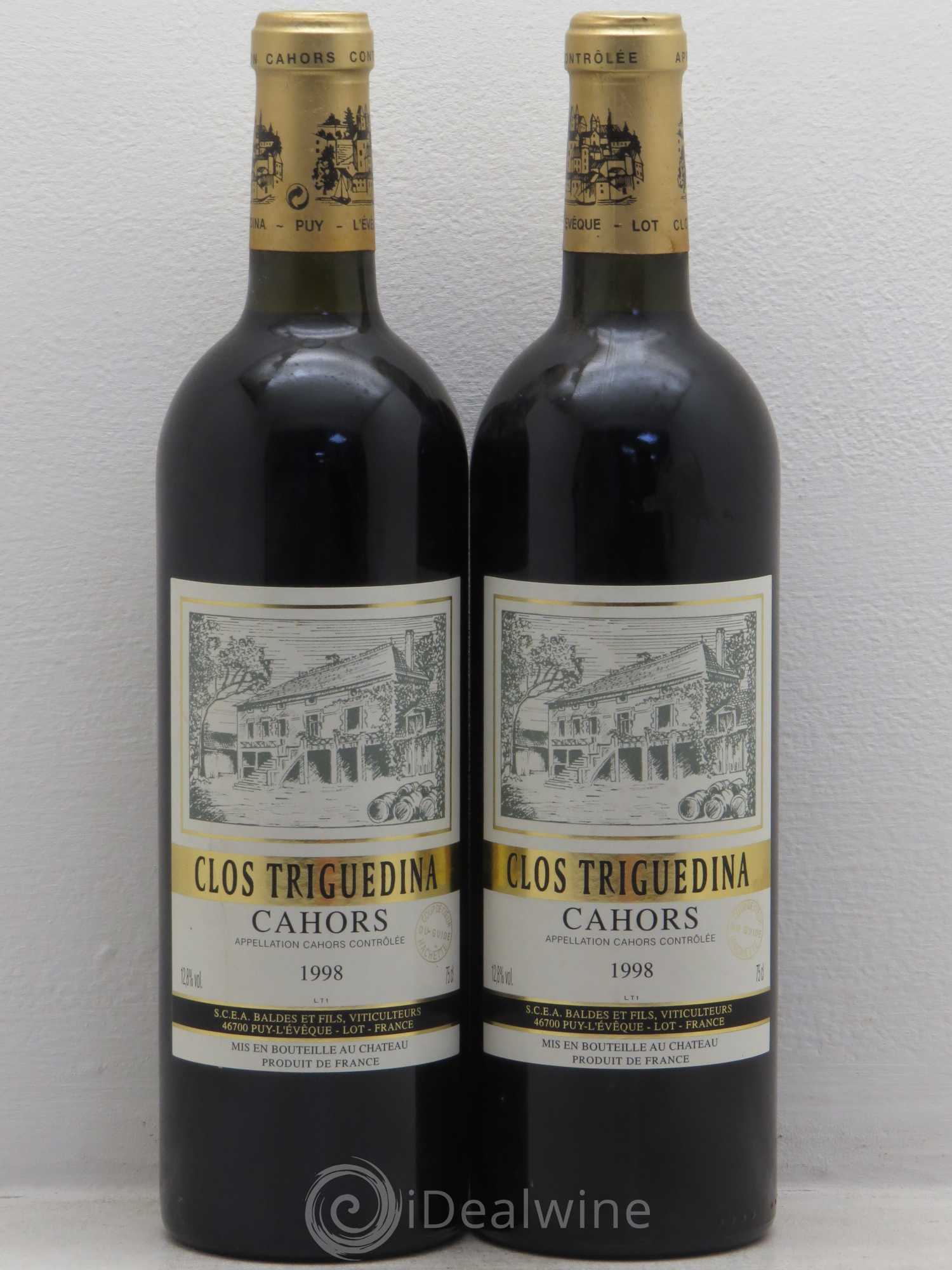 Cahors Clos Triguedina Jean-Luc Baldès 1998 - Lot de 2 bouteilles - 0