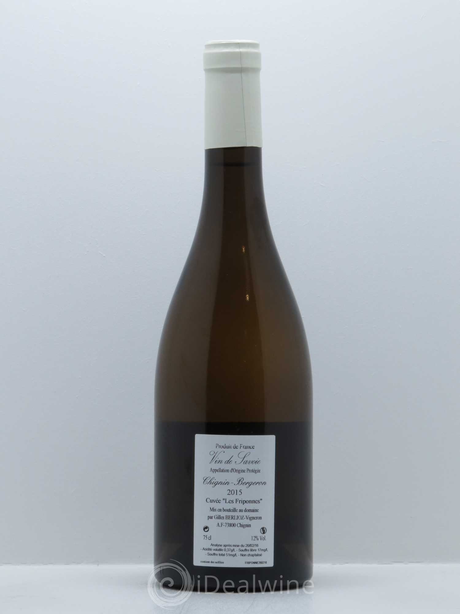 Vin de Savoie Chignin-Bergeron Les Friponnes Gilles Berlioz 2015 - Lot de 1 bouteille - 1