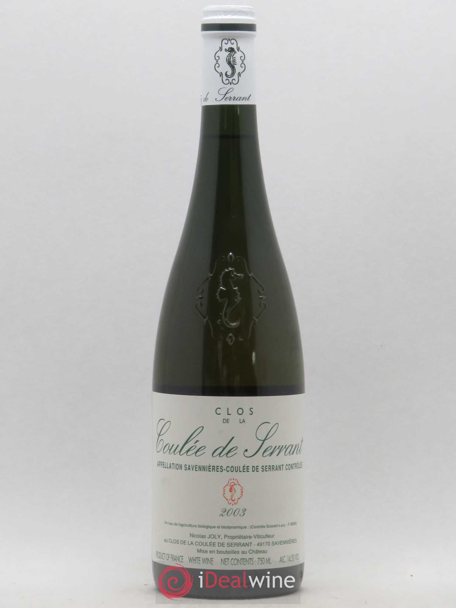 Savennières Clos de la Coulée de Serrant Vignobles de la Coulée de Serrant - Nicolas Joly 2003 - Lot de 1 bouteille - 0