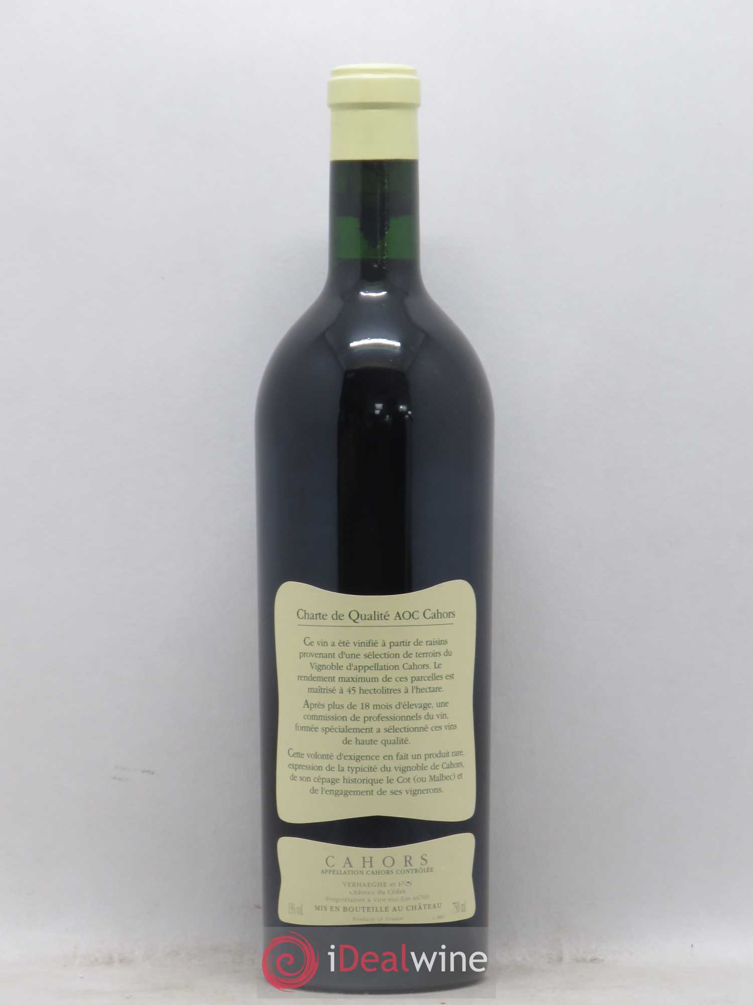 Cahors Château du Cèdre Cuvée Le Cèdre Pascal et Jean-Marc Verhaeghe 1999 - Lot de 1 bouteille - 1