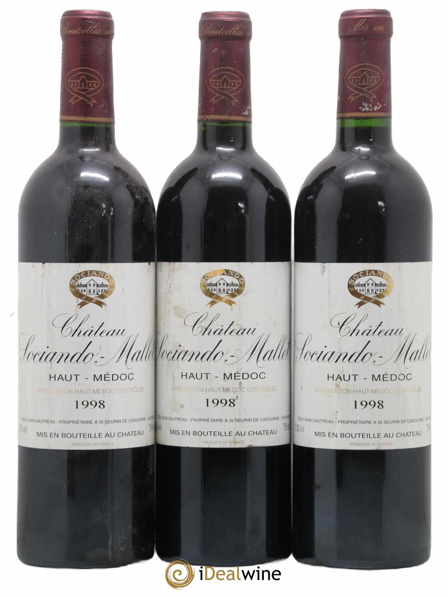 Château Sociando Mallet 1998 - Lot de 3 bouteilles - 0
