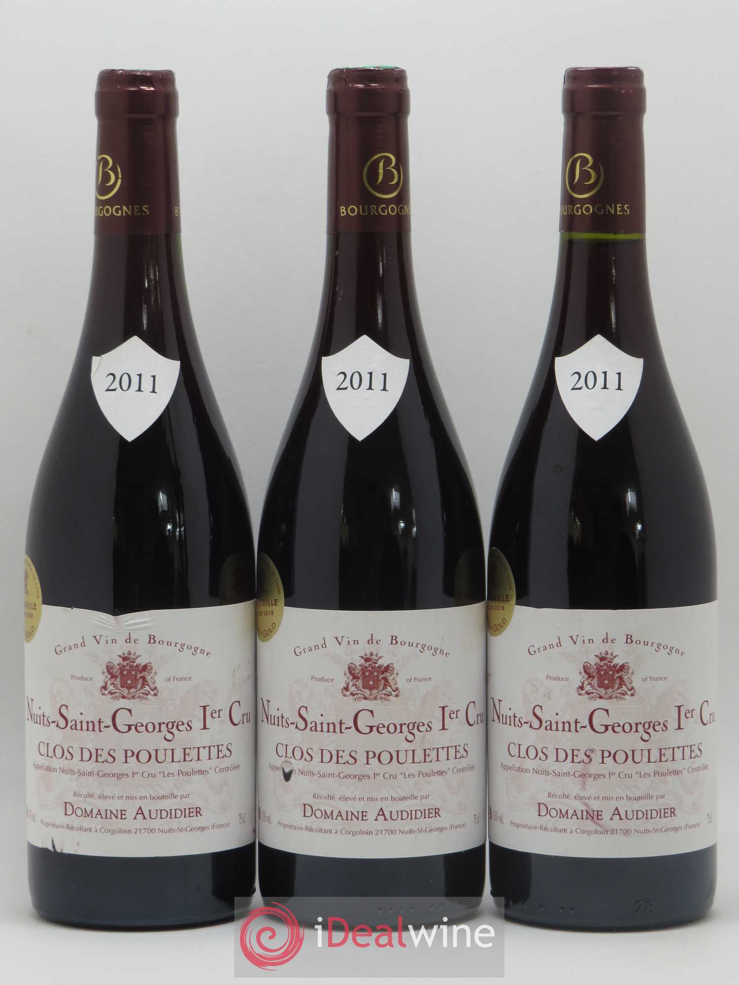 Nuits-Saint-Georges 1er Cru Clos des Poulettes Domaine Audidier (sans prix de réserve) 2011 - Posten von 3 Flaschen - 0