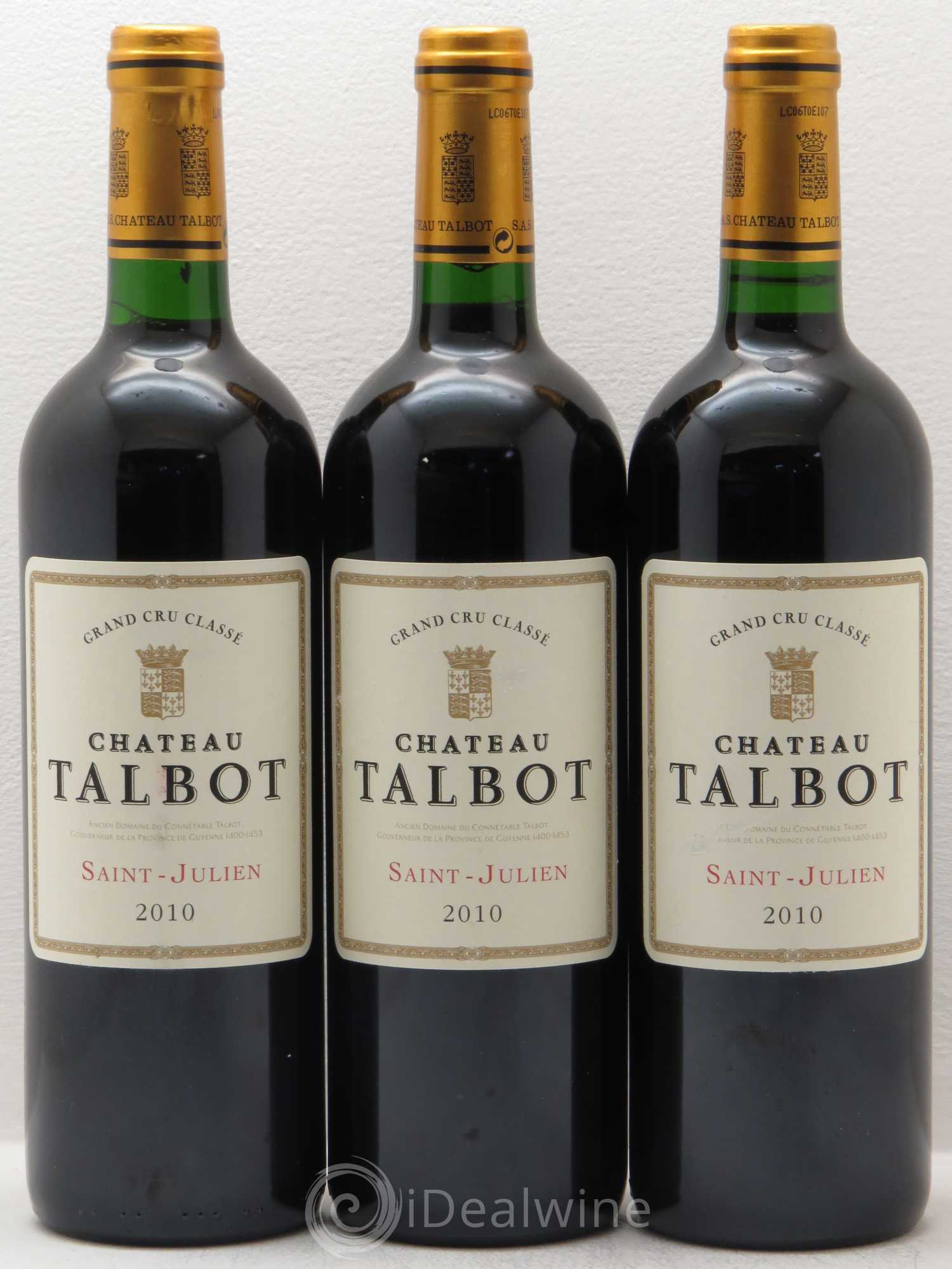 Château Talbot 4ème Grand Cru Classé 2010 - Lot de 3 bouteilles - 0