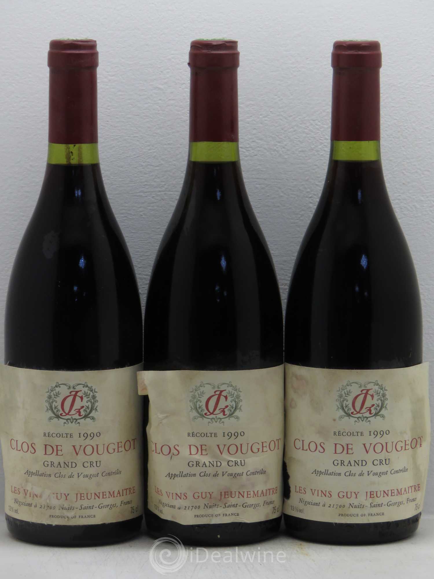 Clos de Vougeot Grand Cru Guy Jeunemaitre 1990 - Lot de 3 bouteilles - 0