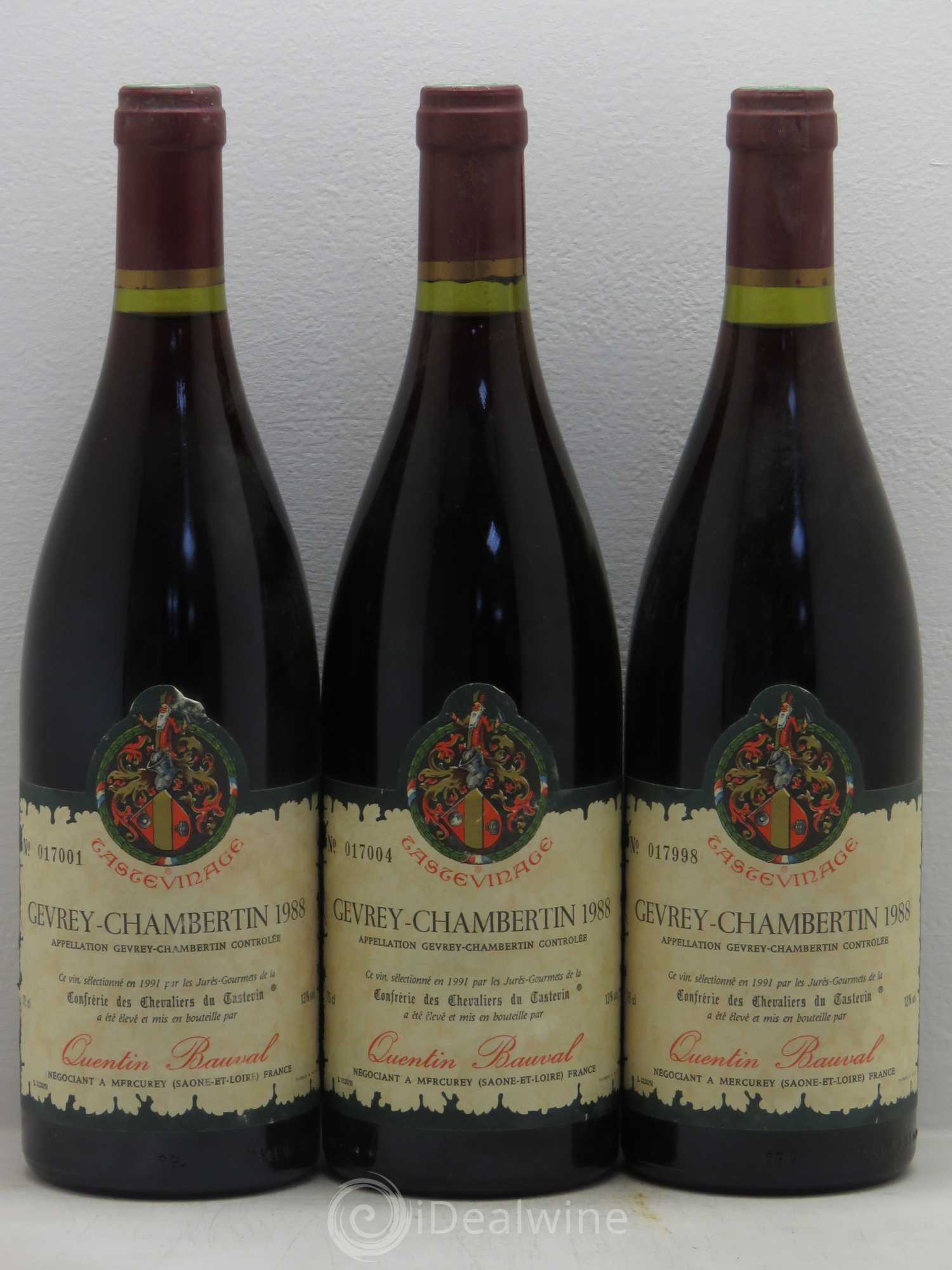 Gevrey-Chambertin Quentin Bauval Tastevinage 1988 - Lot de 3 bouteilles - 0
