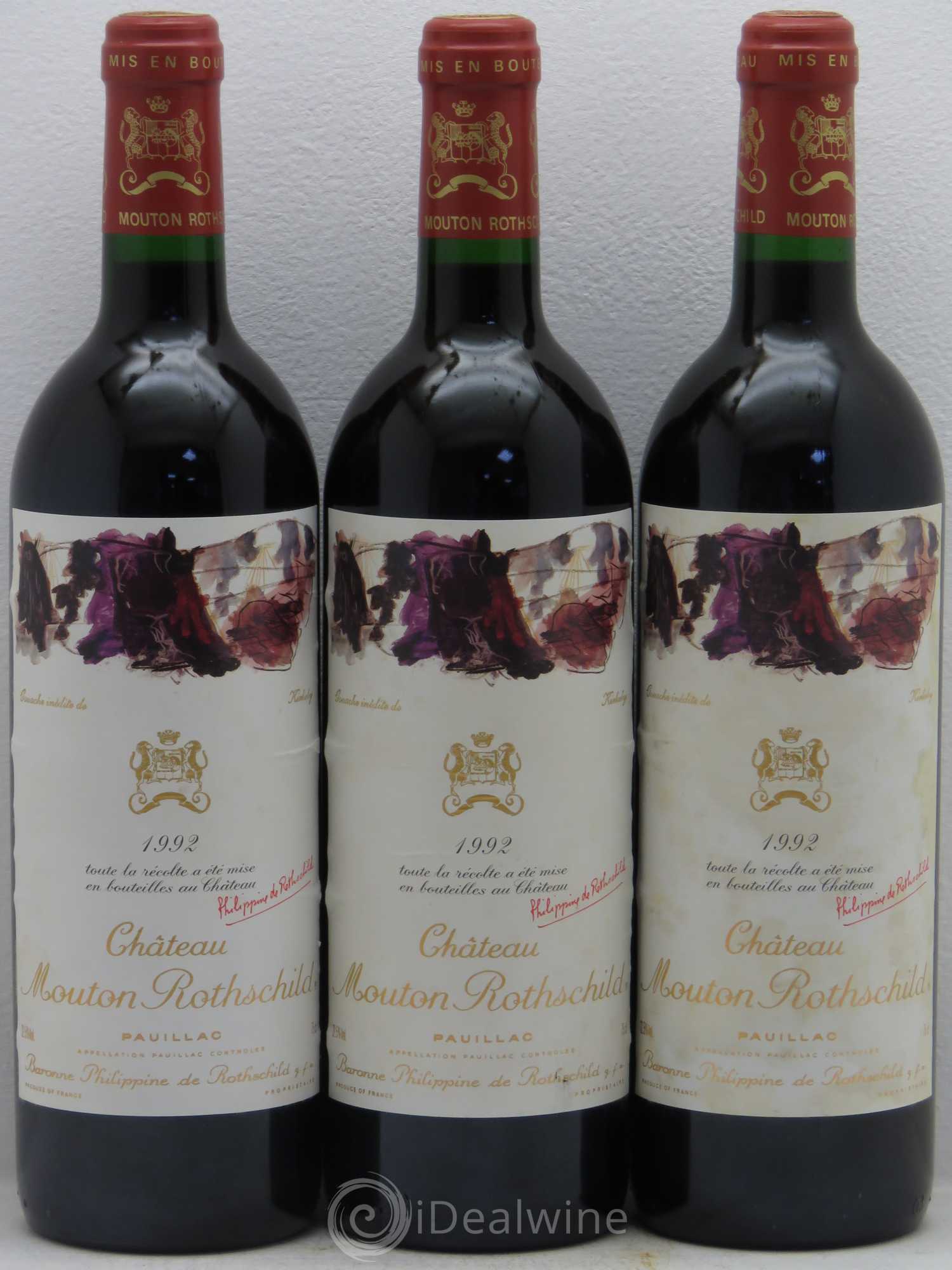 Château Mouton Rothschild 1er Grand Cru Classé 1992 - Lot de 3 bouteilles - 0