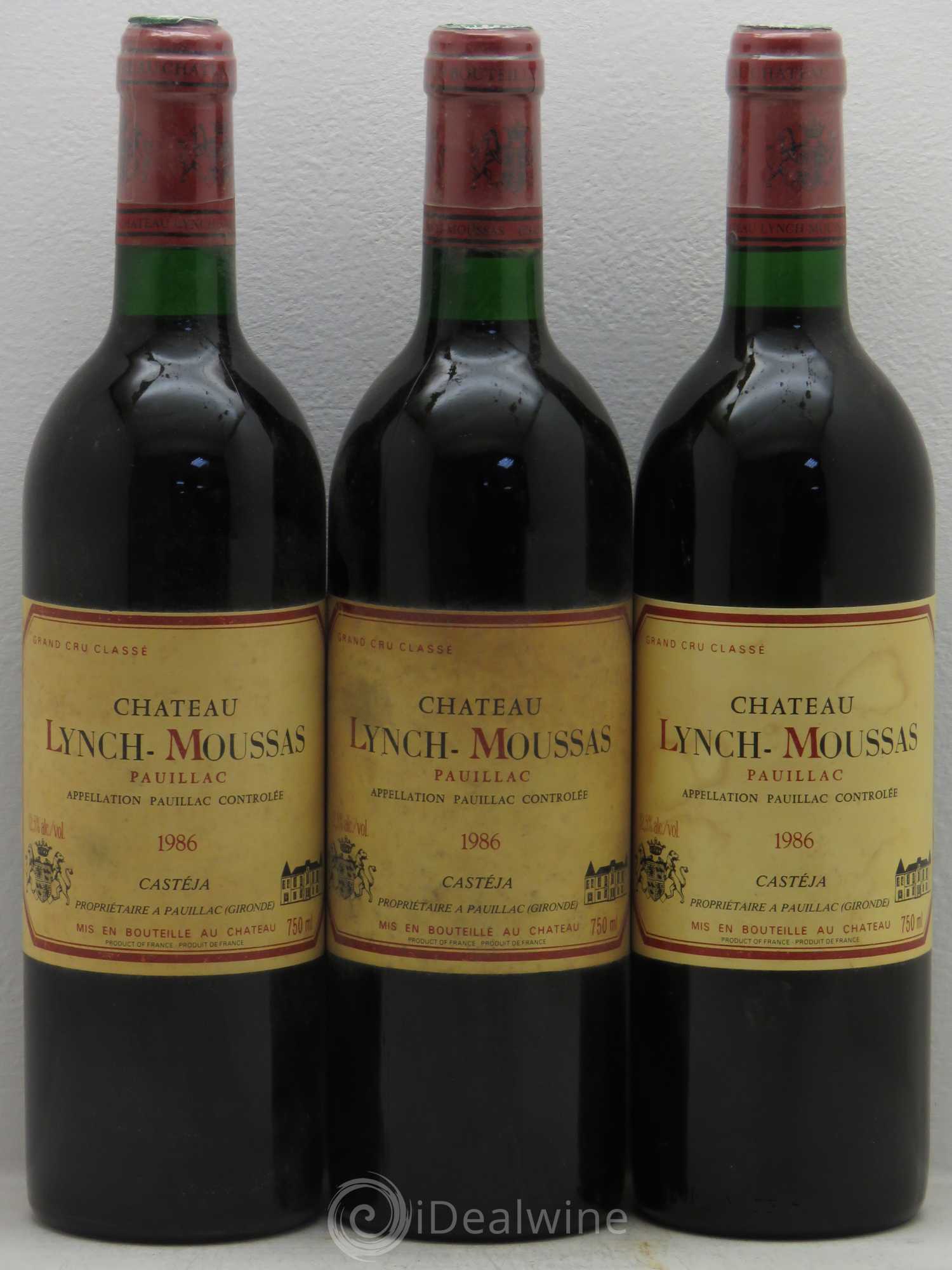 Château Lynch Moussas 5ème Grand Cru Classé 1986 - Lot de 3 bouteilles - 0