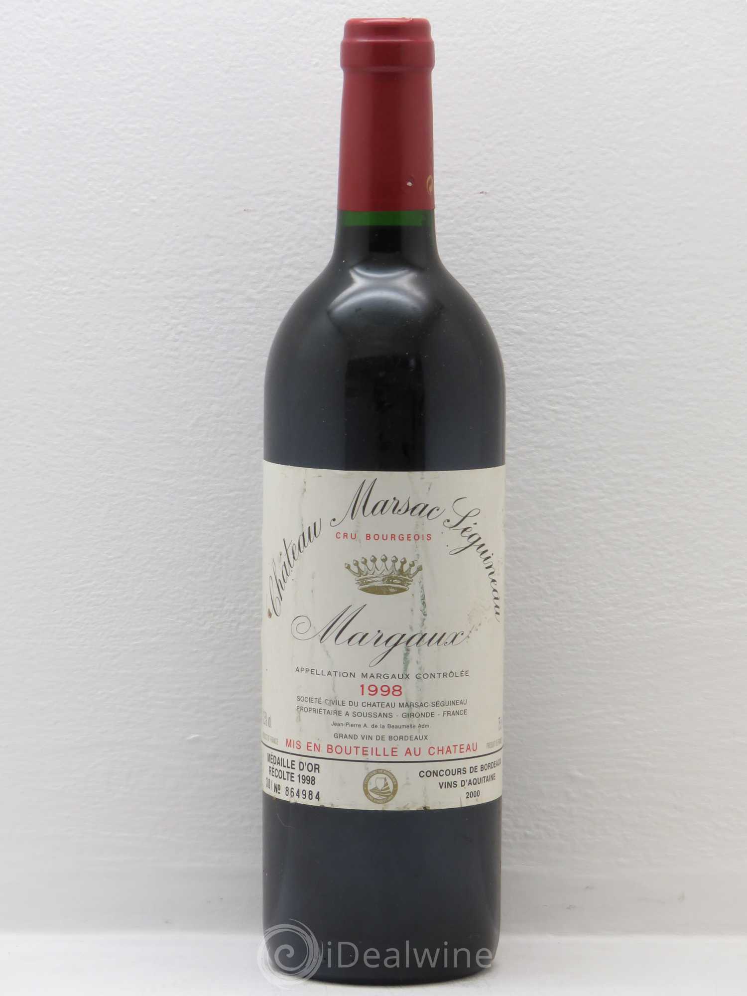 Château Marsac Séguineau Cru Bourgeois 1998 - Lot de 1 bouteille - 0