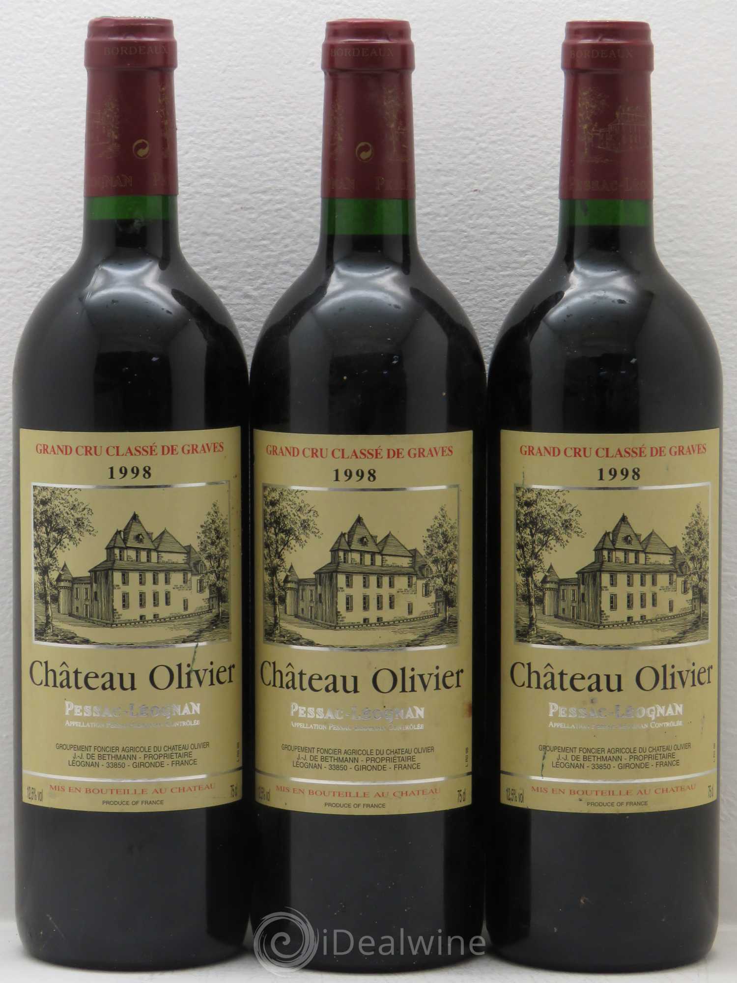 Château Olivier Cru Classé de Graves 1998 - Lot de 3 bouteilles - 0