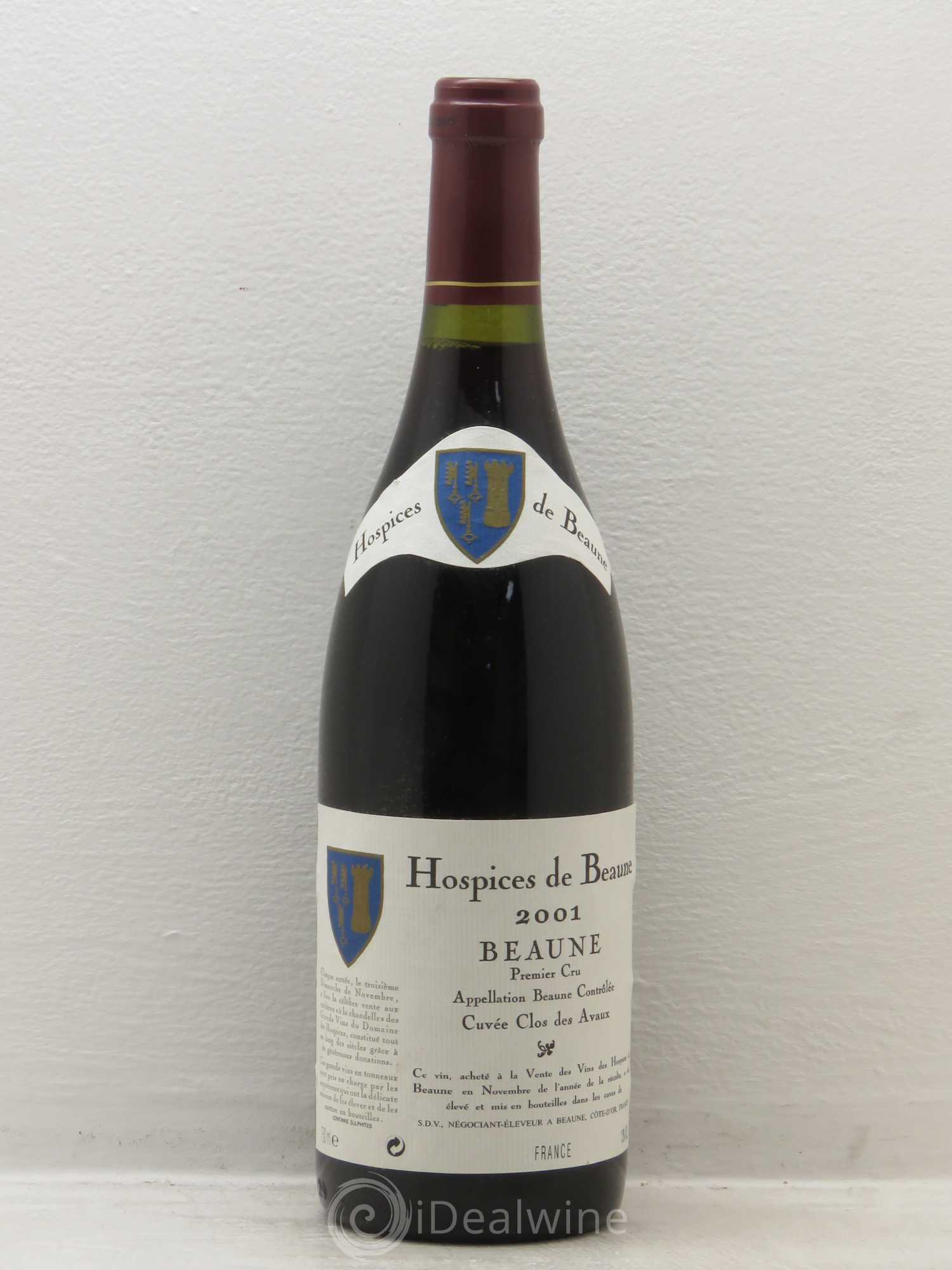 Beaune 1er Cru Hospices de Beaune Cuvée Clos des Avaux 2001 - Lot de 1 bouteille - 0