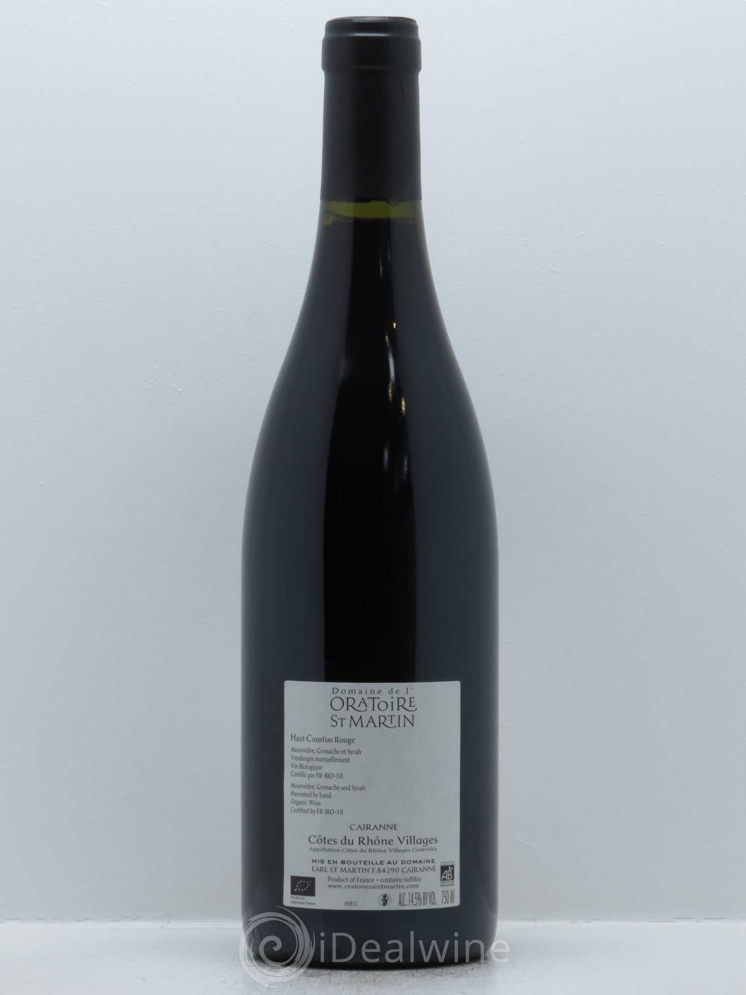 Cairanne Haut-Coustias Oratoire Saint-Martin - Frédéric et François Alary 2012 - Lot de 1 bouteille - 1