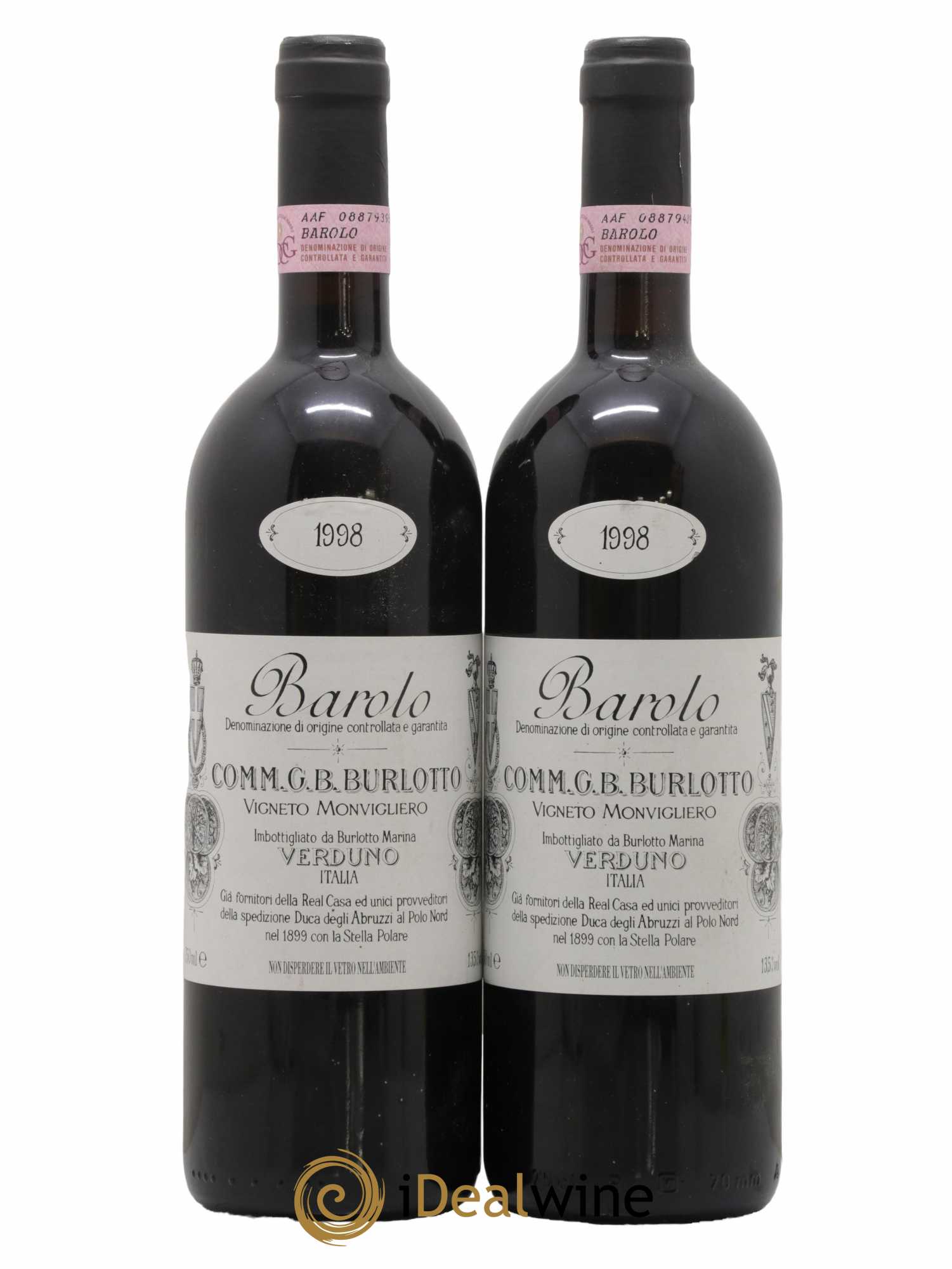 Barolo DOCG Monvigliero Comm. Giovan Battista Burlotto 1998 - Lot de 2 bouteilles - 0