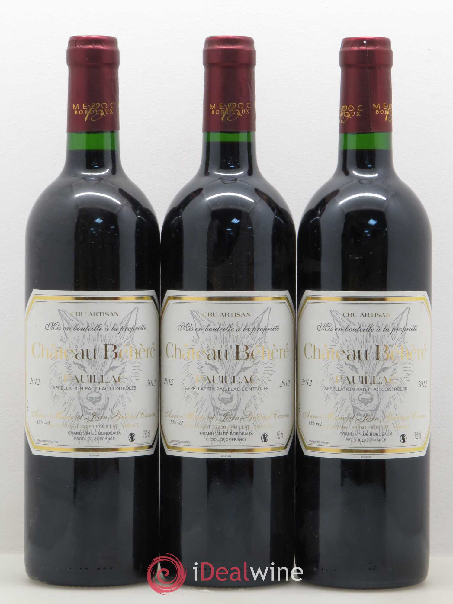 Pauillac Château Béhéré 2012 - Lot de 3 bouteilles - 0