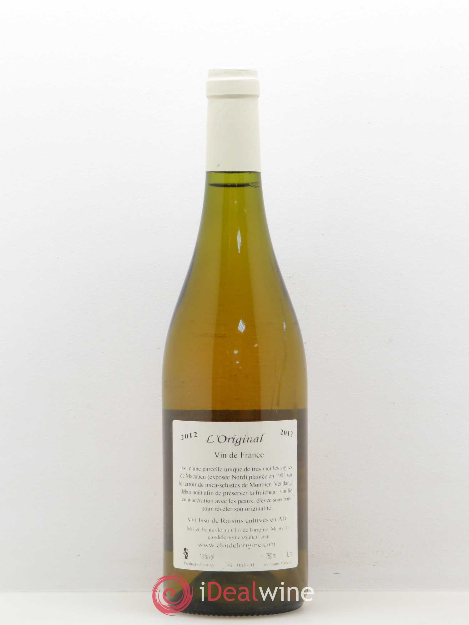 Vin de France Clot de l'Origine l'Original 2012 - Posten von 1 Flasche - 1