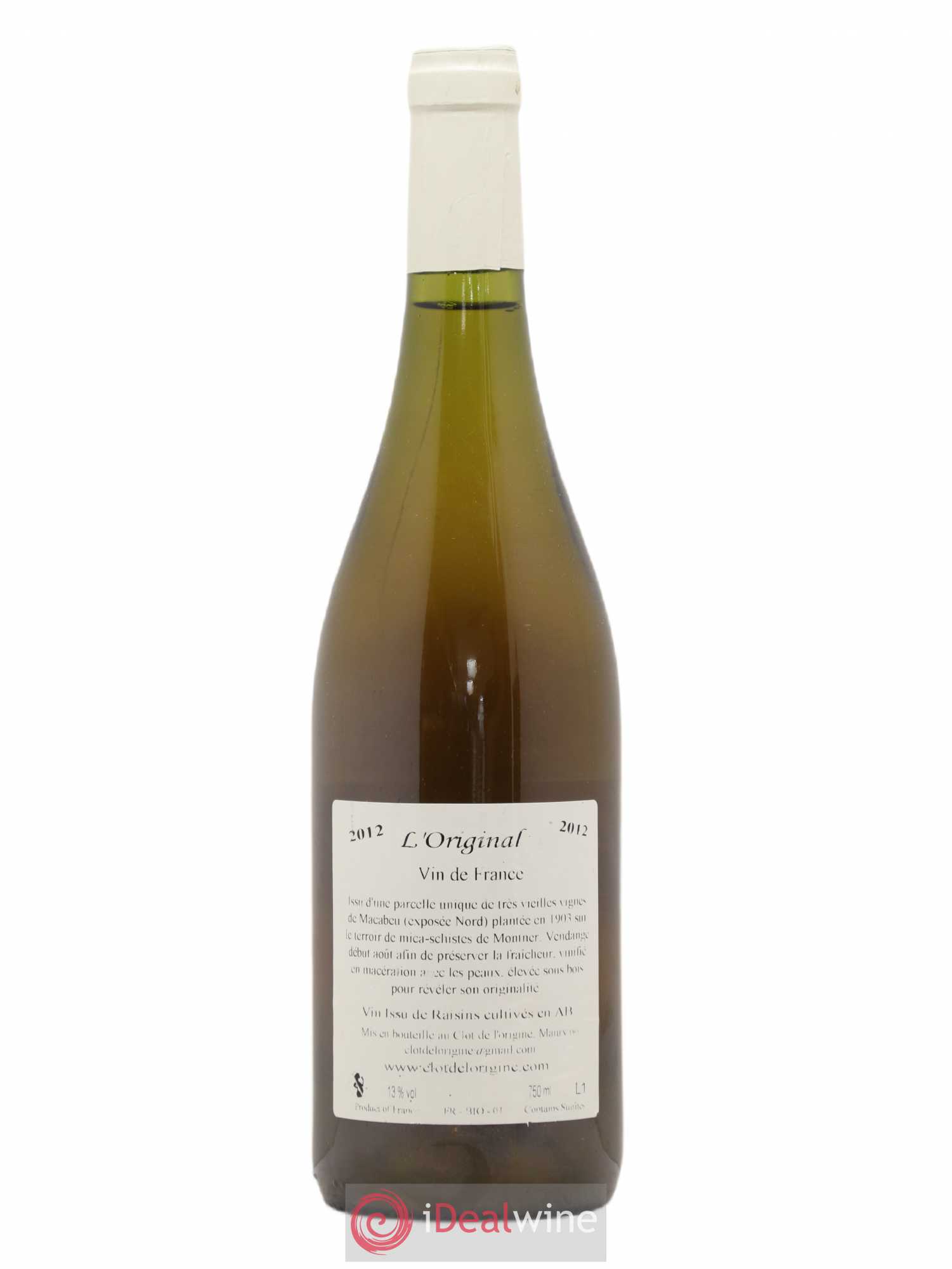Vin de France L'original Clos de l'Origine 2012 - Posten von 1 Flasche - 1
